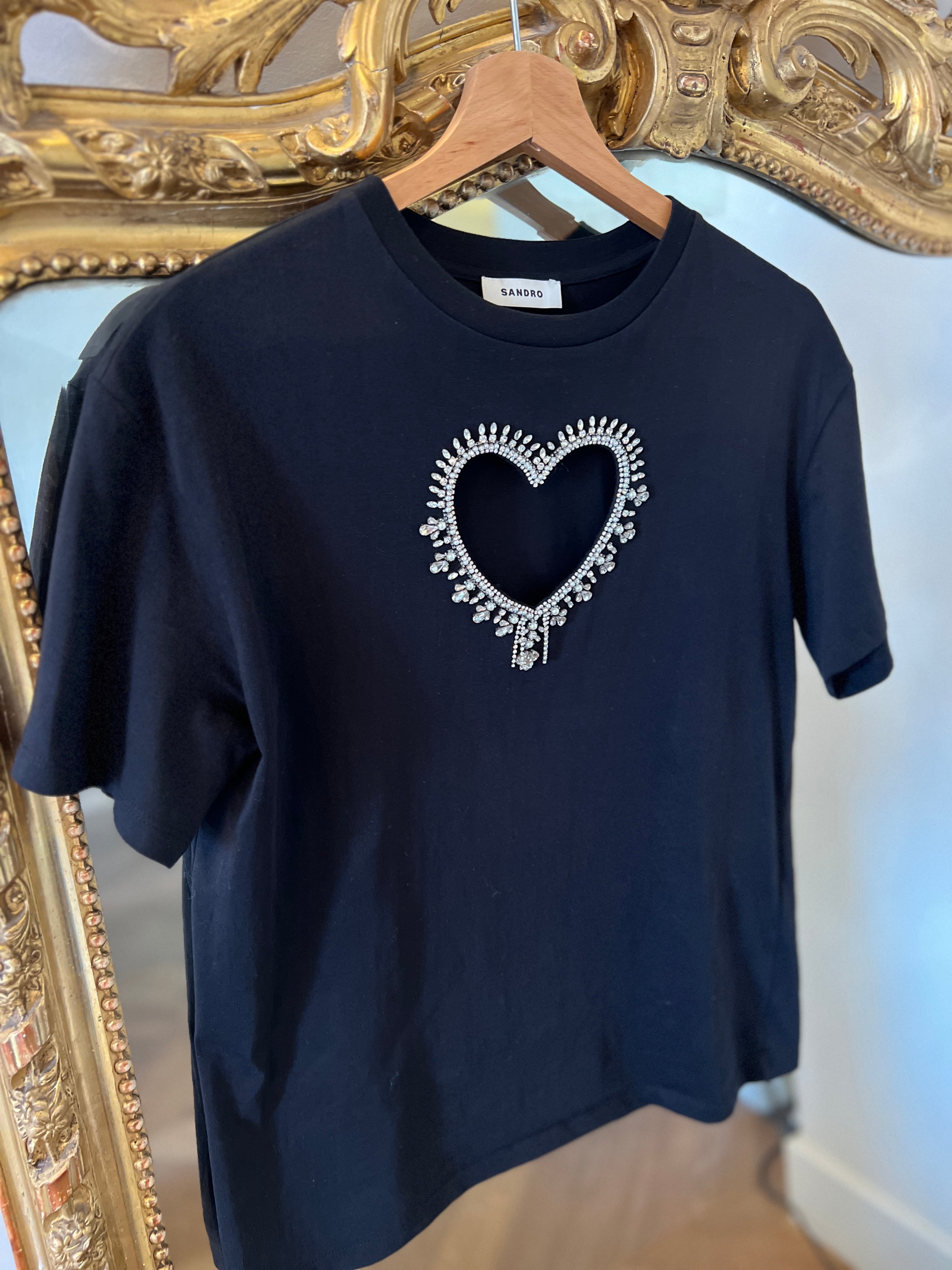 Sandro - T-shirt coeur en diamants