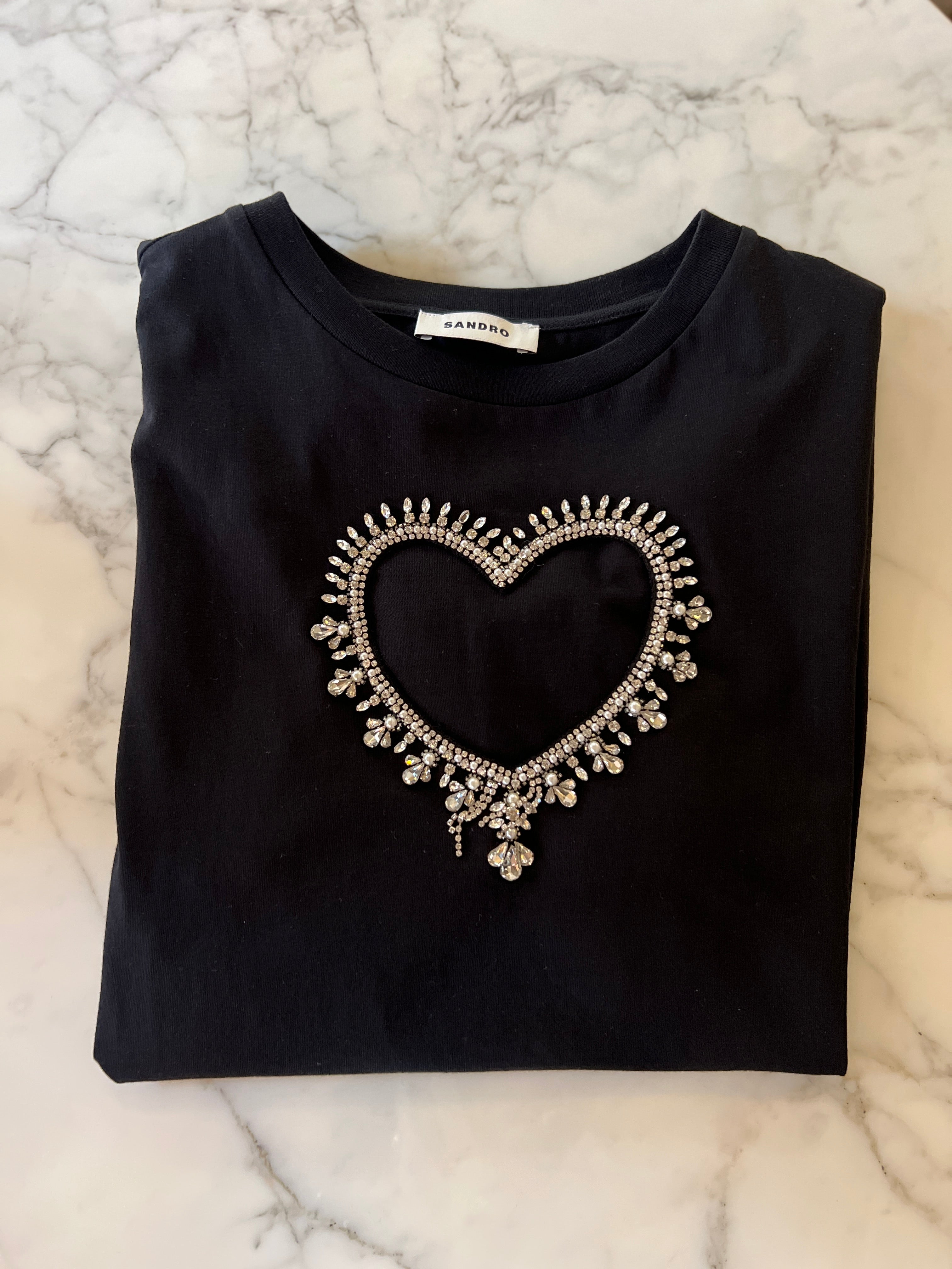 Sandro - T-shirt coeur en diamants