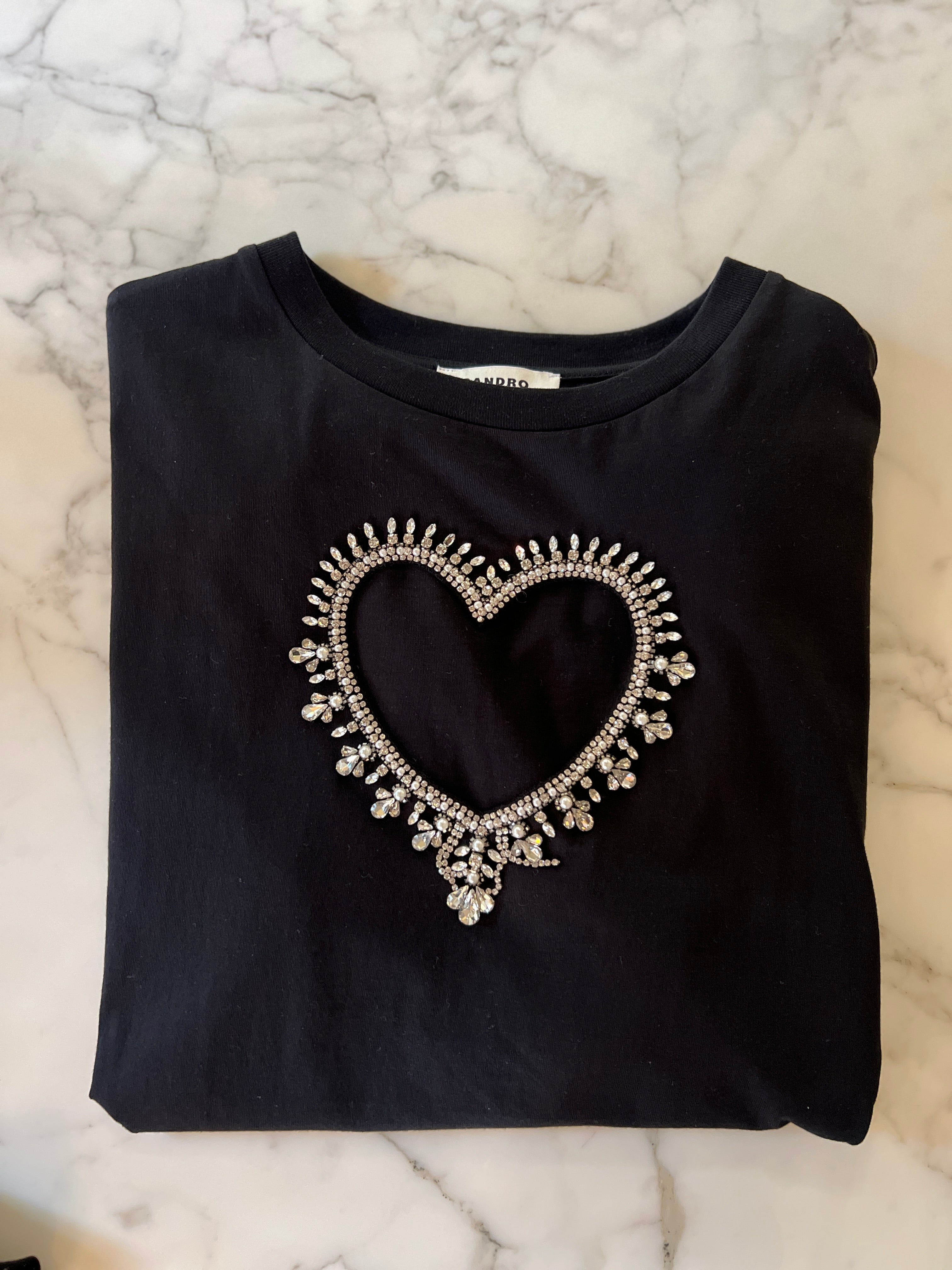 Sandro - T-shirt coeur en diamants