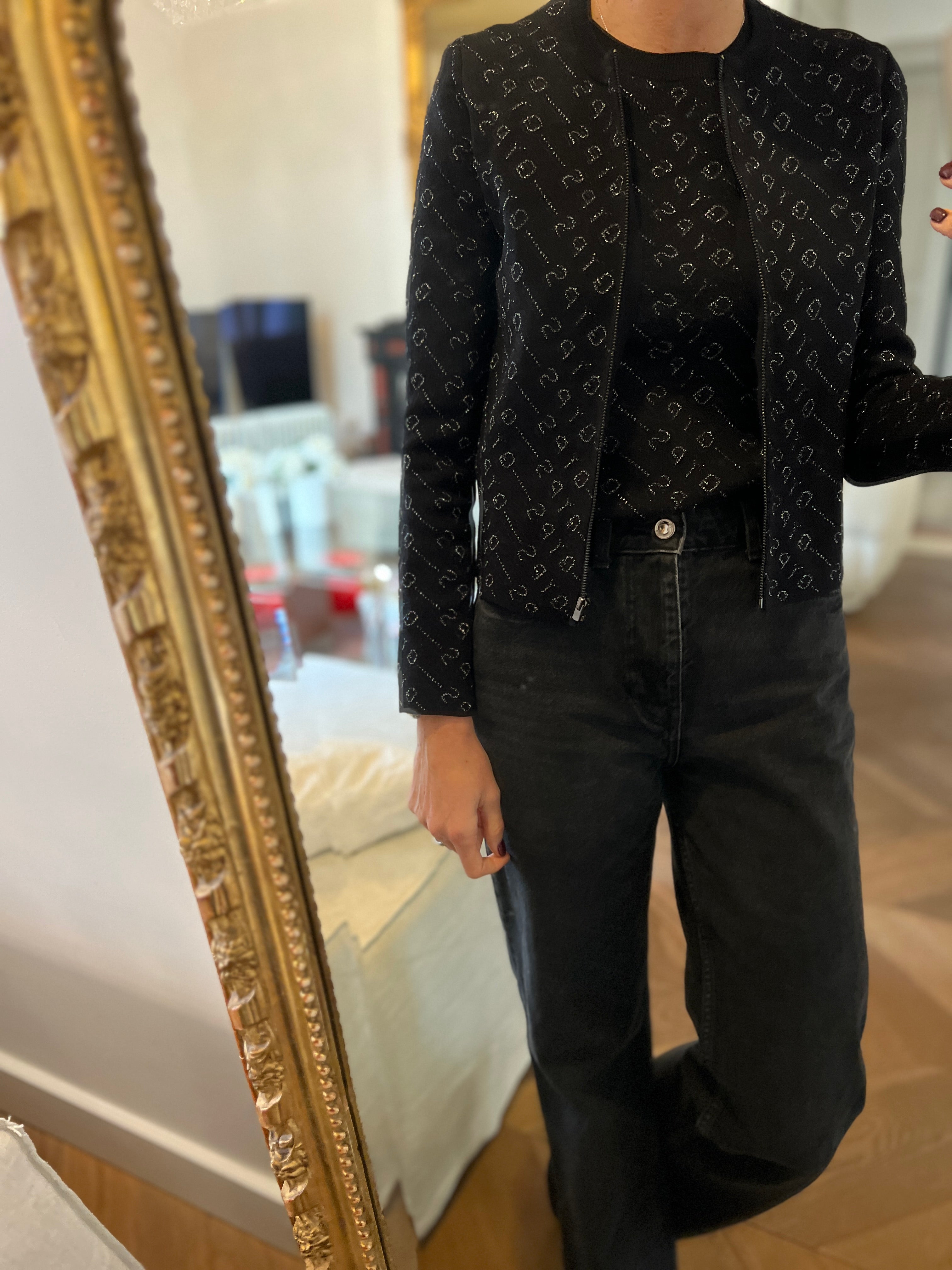 Maje - Ensemble haut et gilet noir et argenté