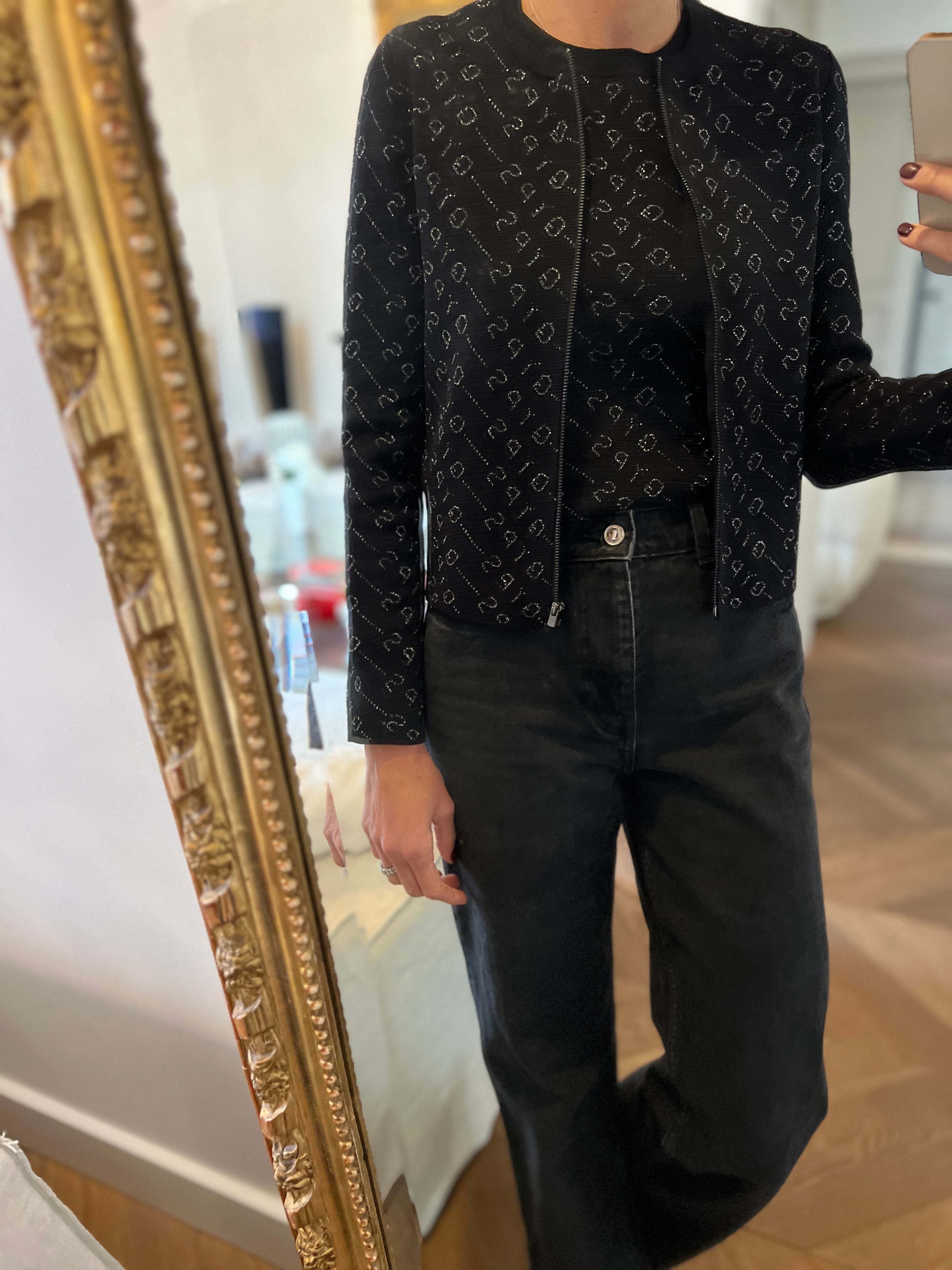 Maje - Ensemble haut et gilet noir et argenté