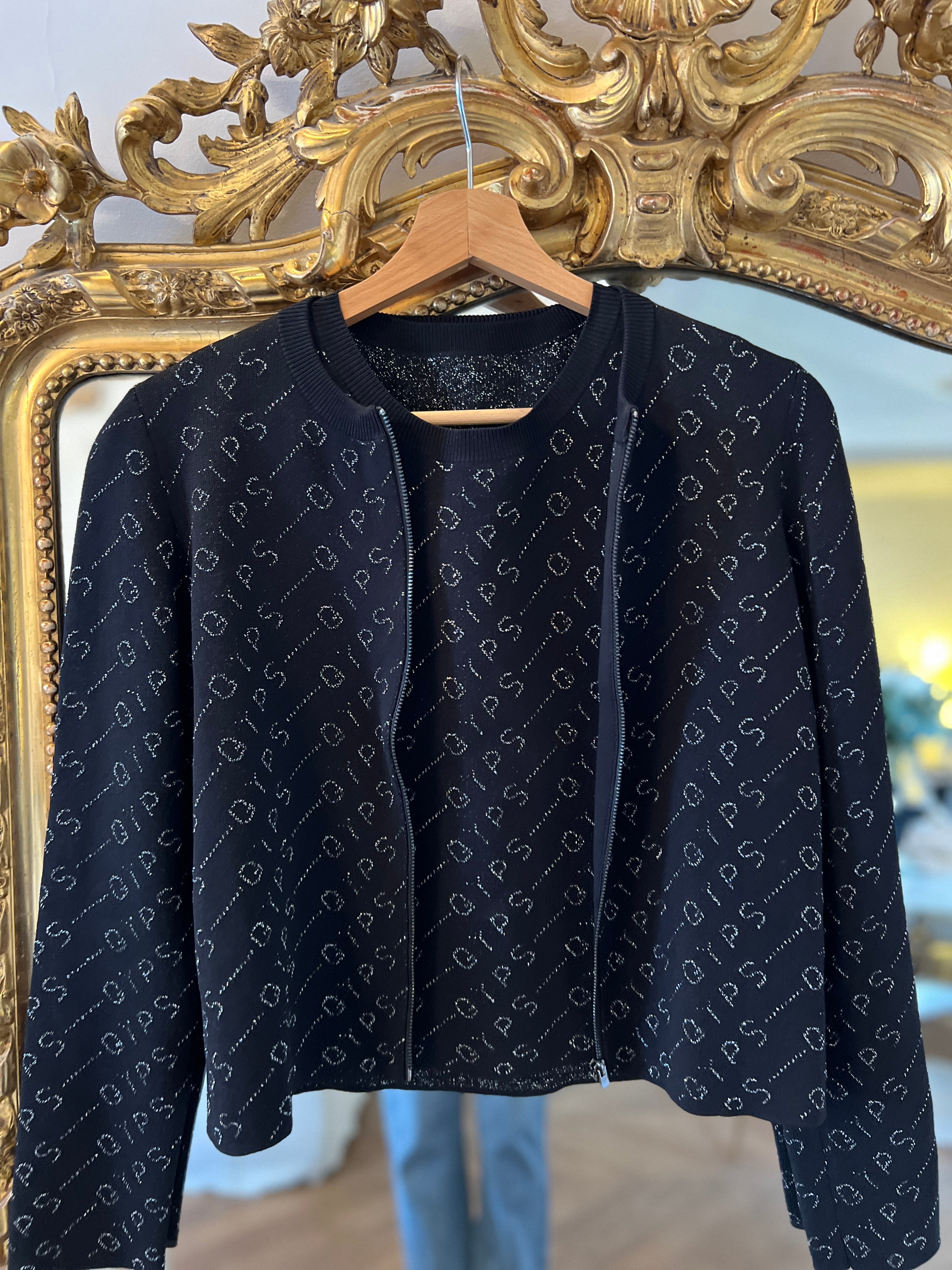 Maje - Ensemble haut et gilet noir et argenté