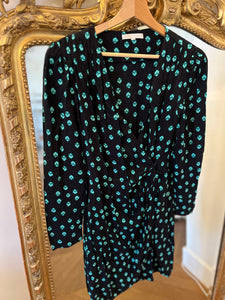 Robe Maje noire à motifs couleur menthe