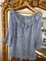 Charger l&#39;image dans la galerie, Anne Charlotte Blouse Philosophy Di Alberta Ferretti bleu fluide à fleurs
