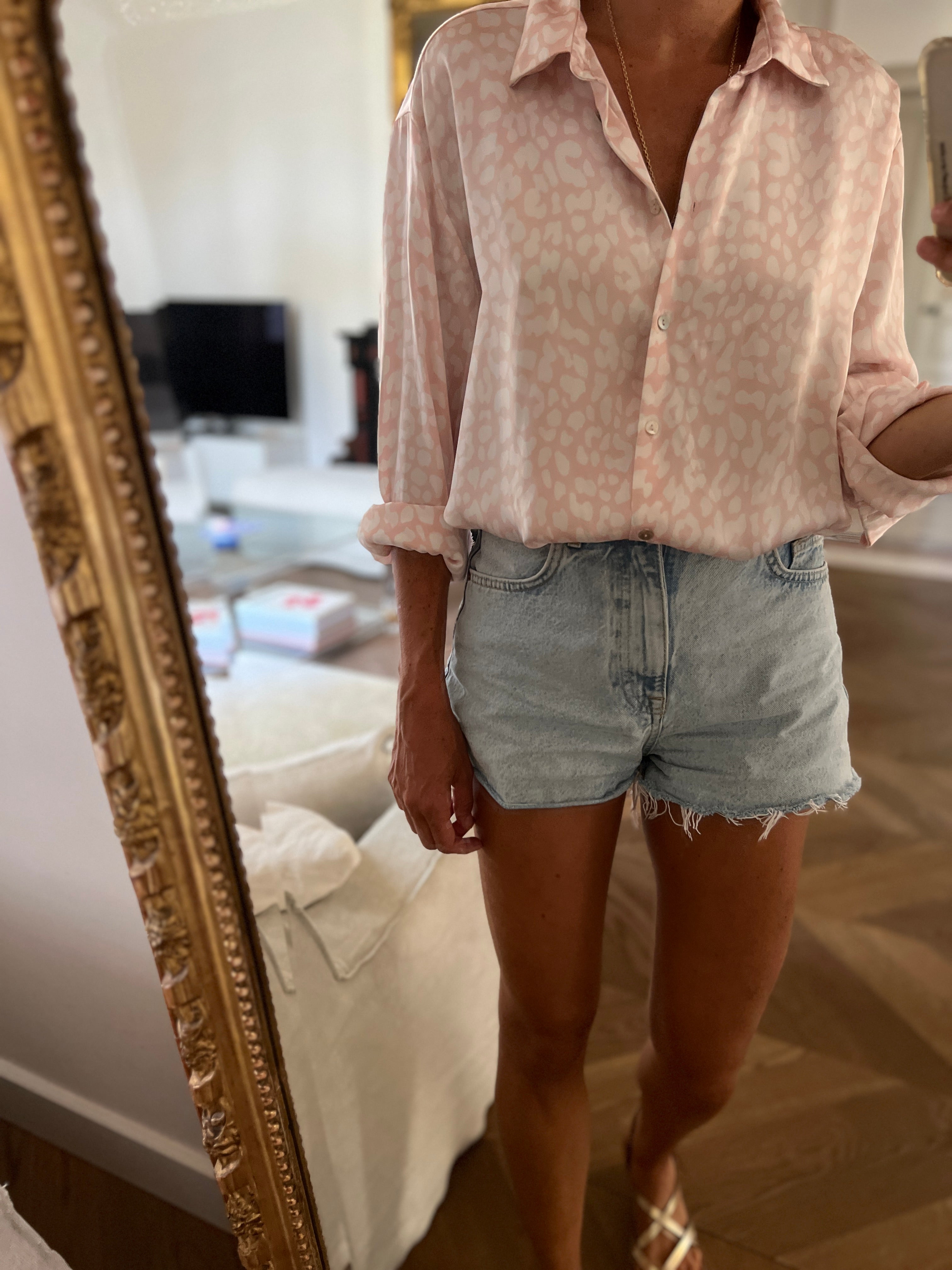 Chemise Zara rose pâle tachetée