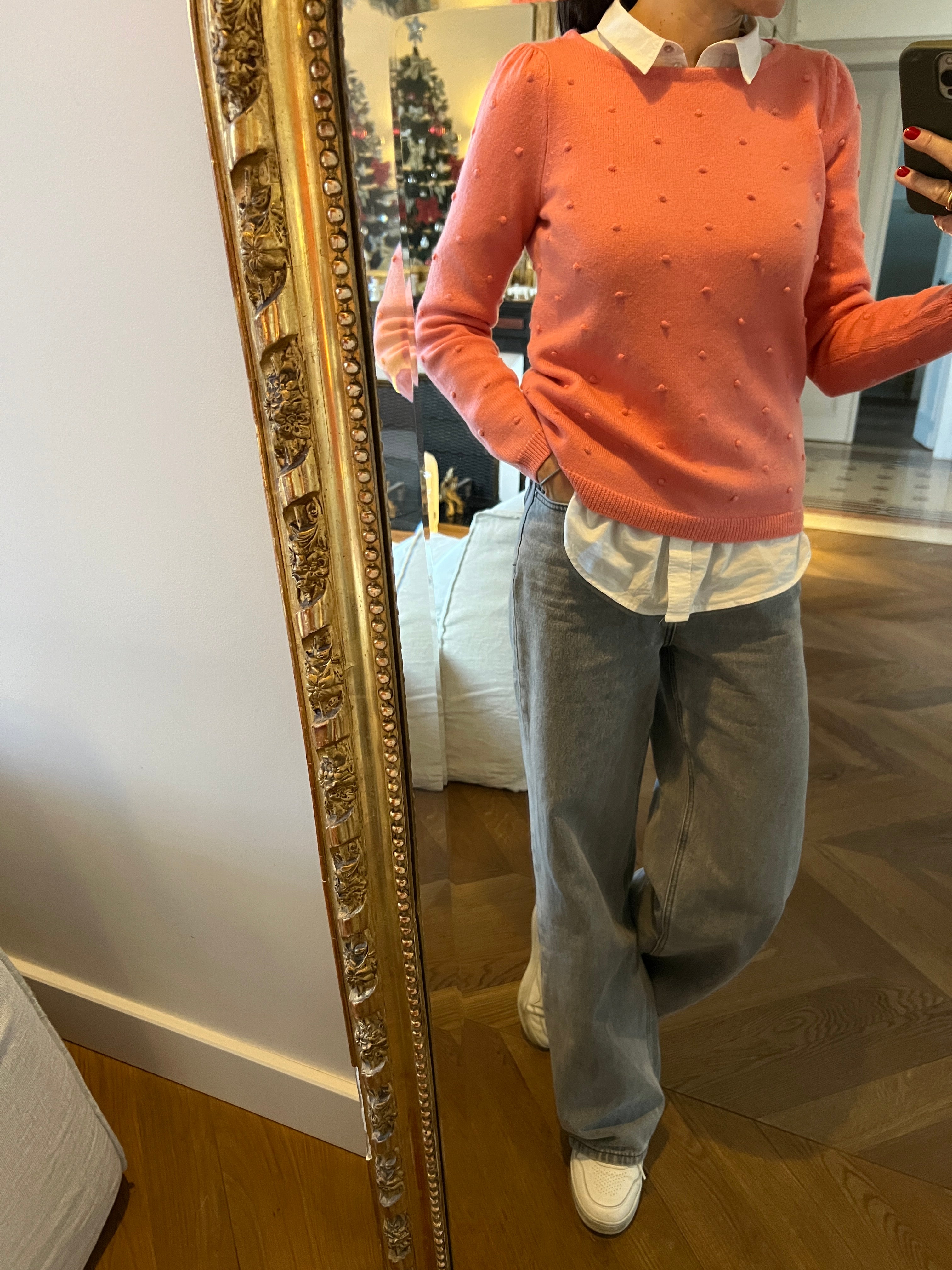 Pull Sezane en laine rose à petits pois