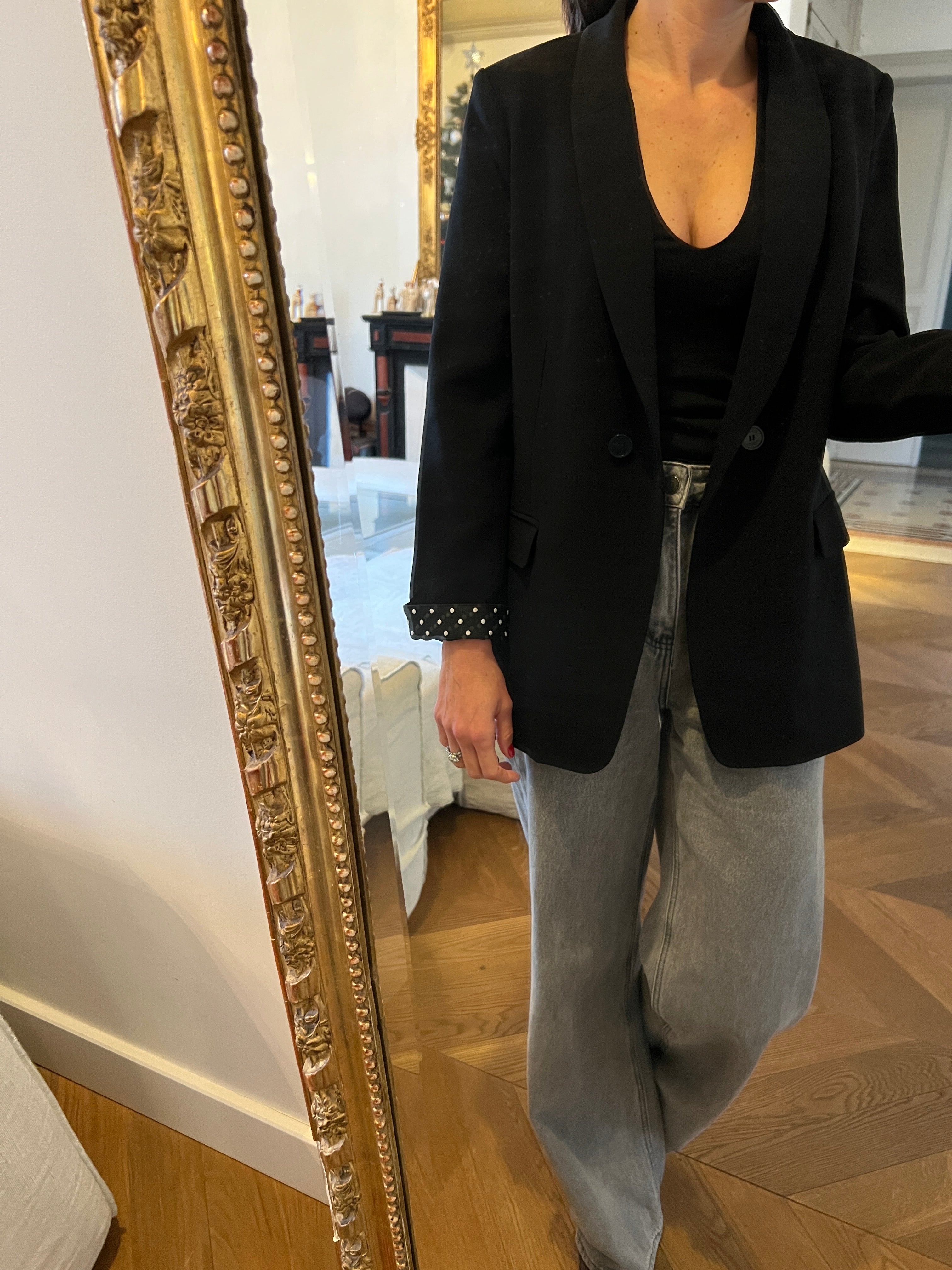 Blaser Claudie Pierlot noir manches à pois blancs