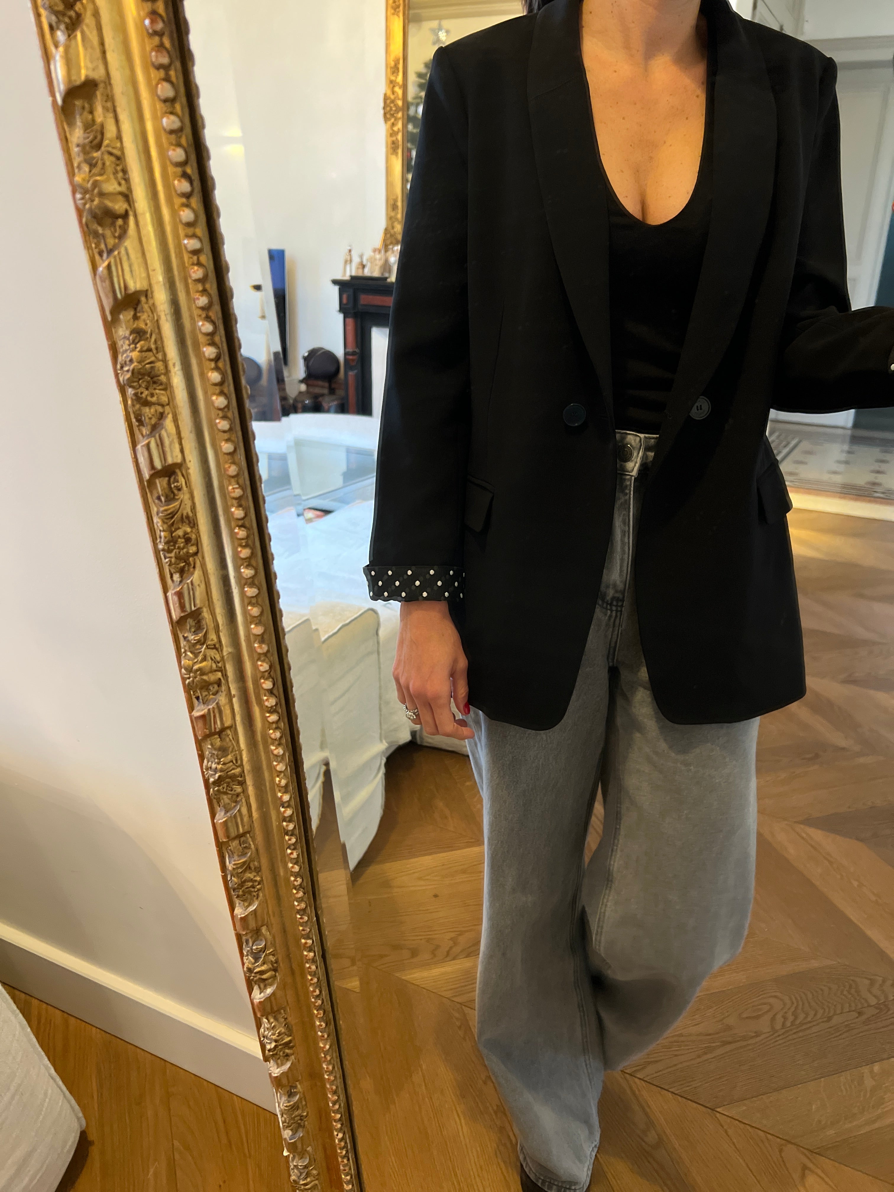 Blaser Claudie Pierlot noir manches à pois blancs