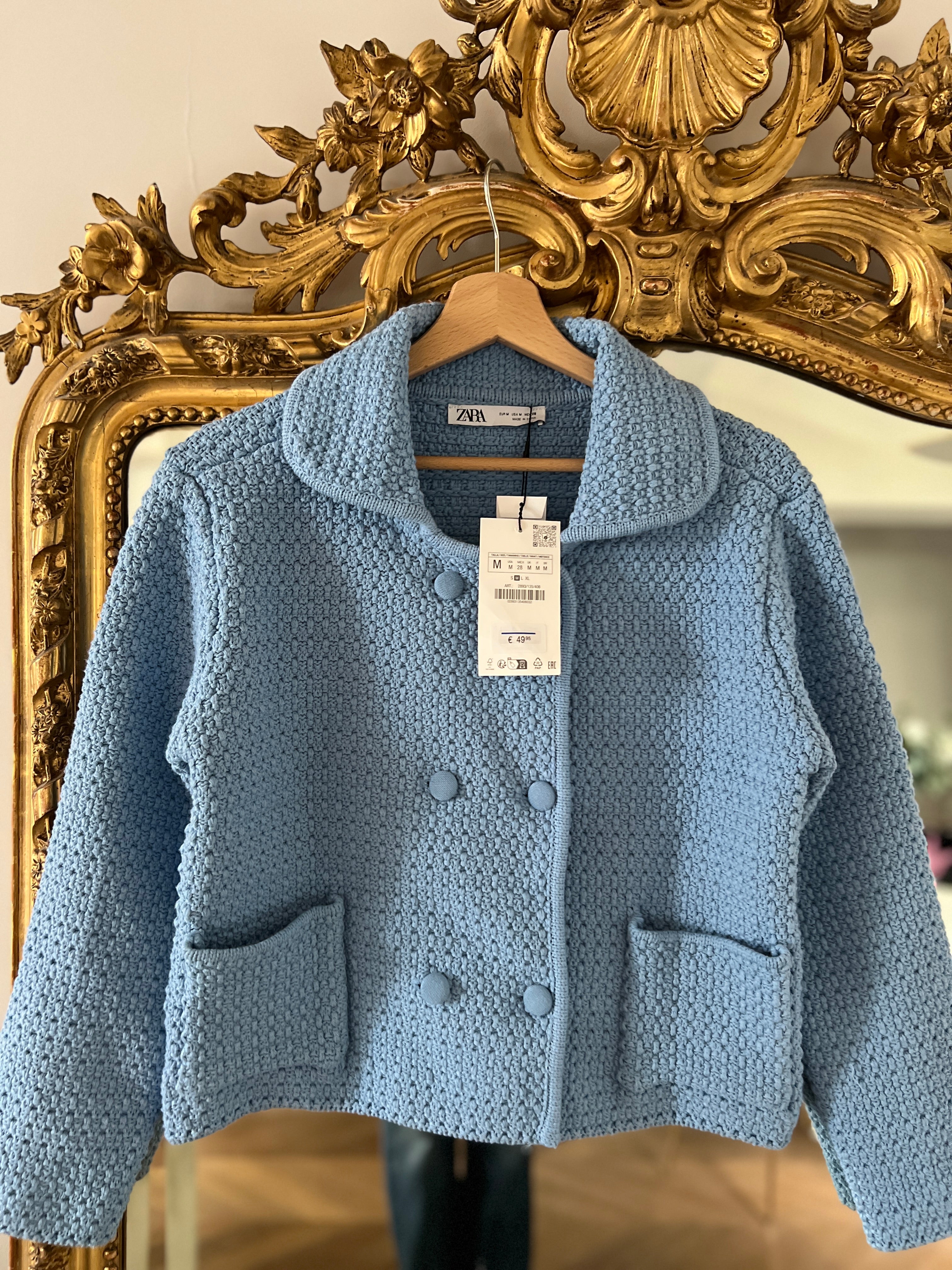 Malika Menard Veste Zara à crochet bleu ciel Neuf