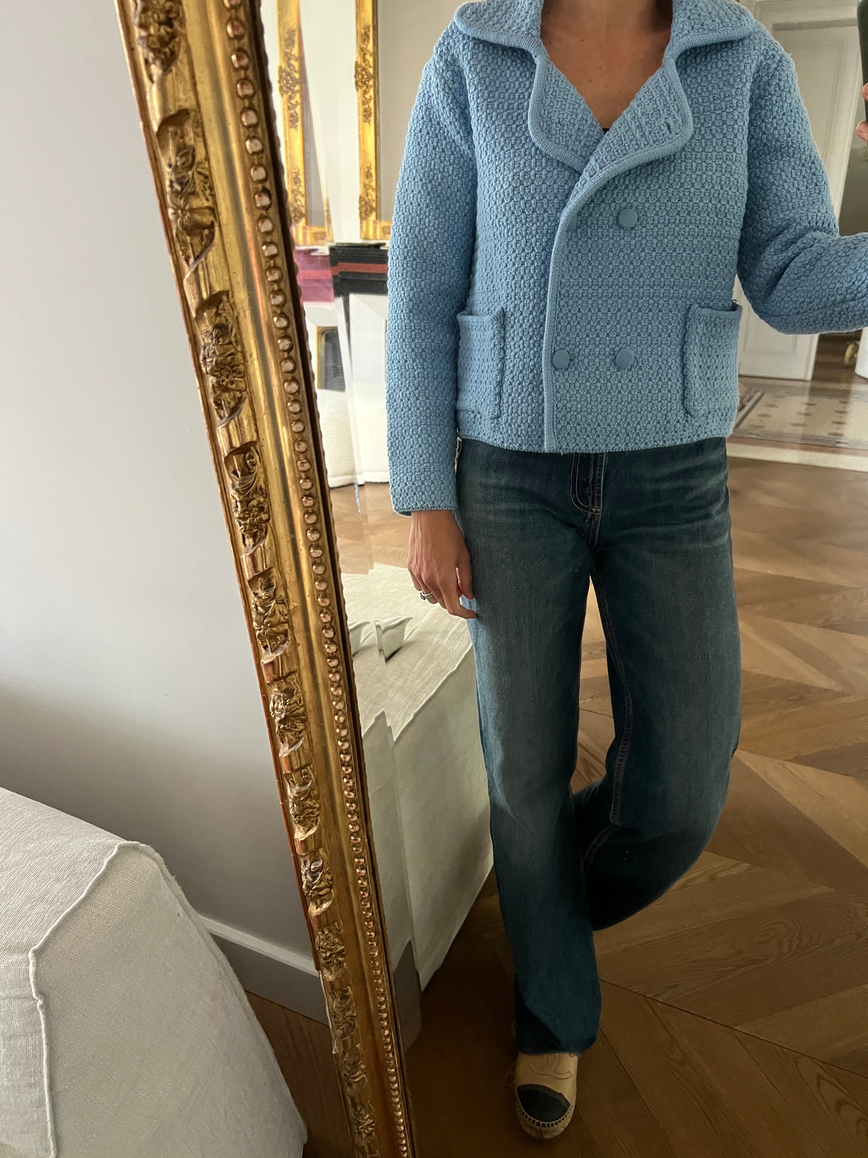 Malika Menard Veste Zara à crochet bleu ciel Neuf