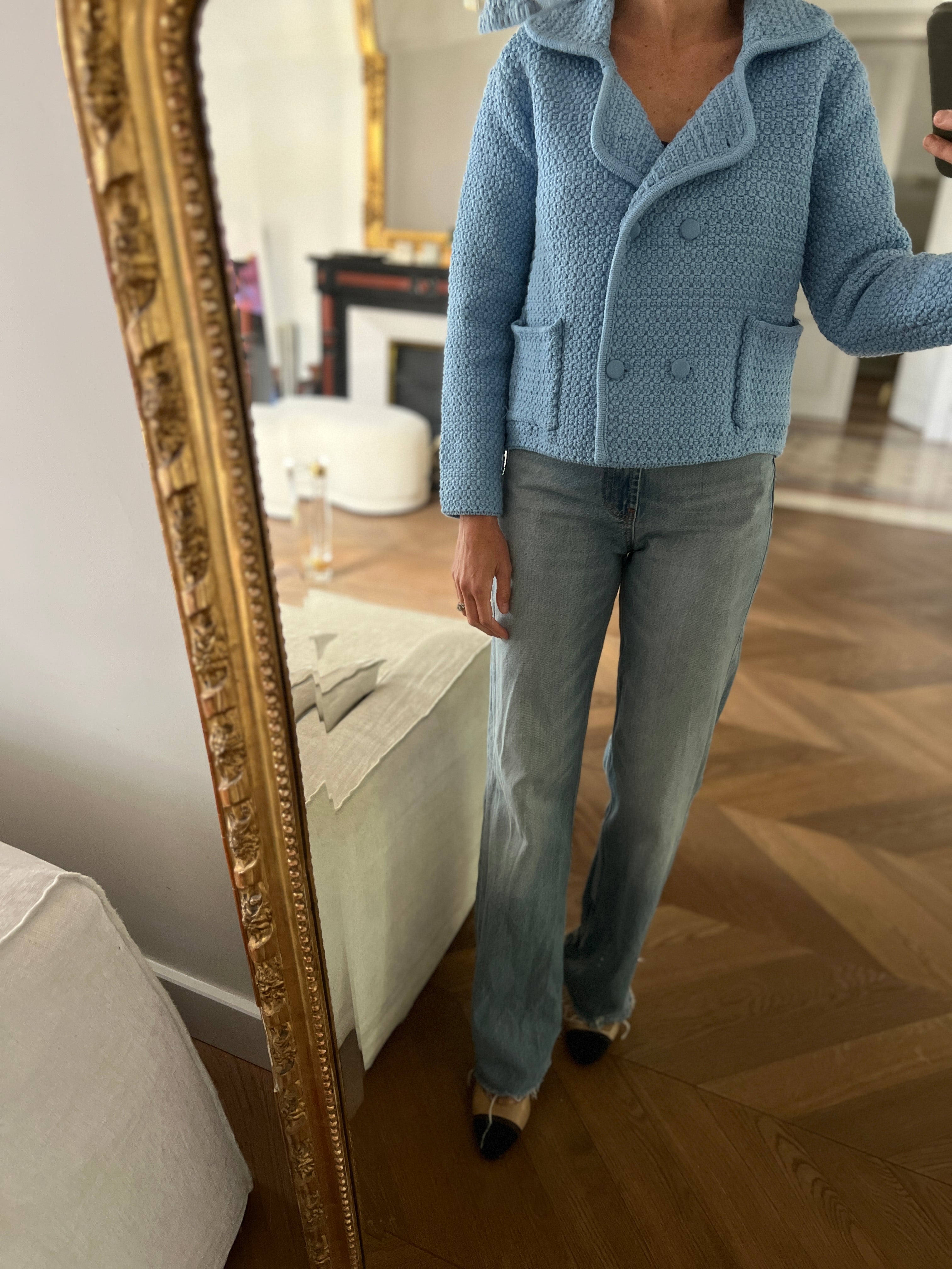 Malika Menard Veste Zara à crochet bleu ciel Neuf