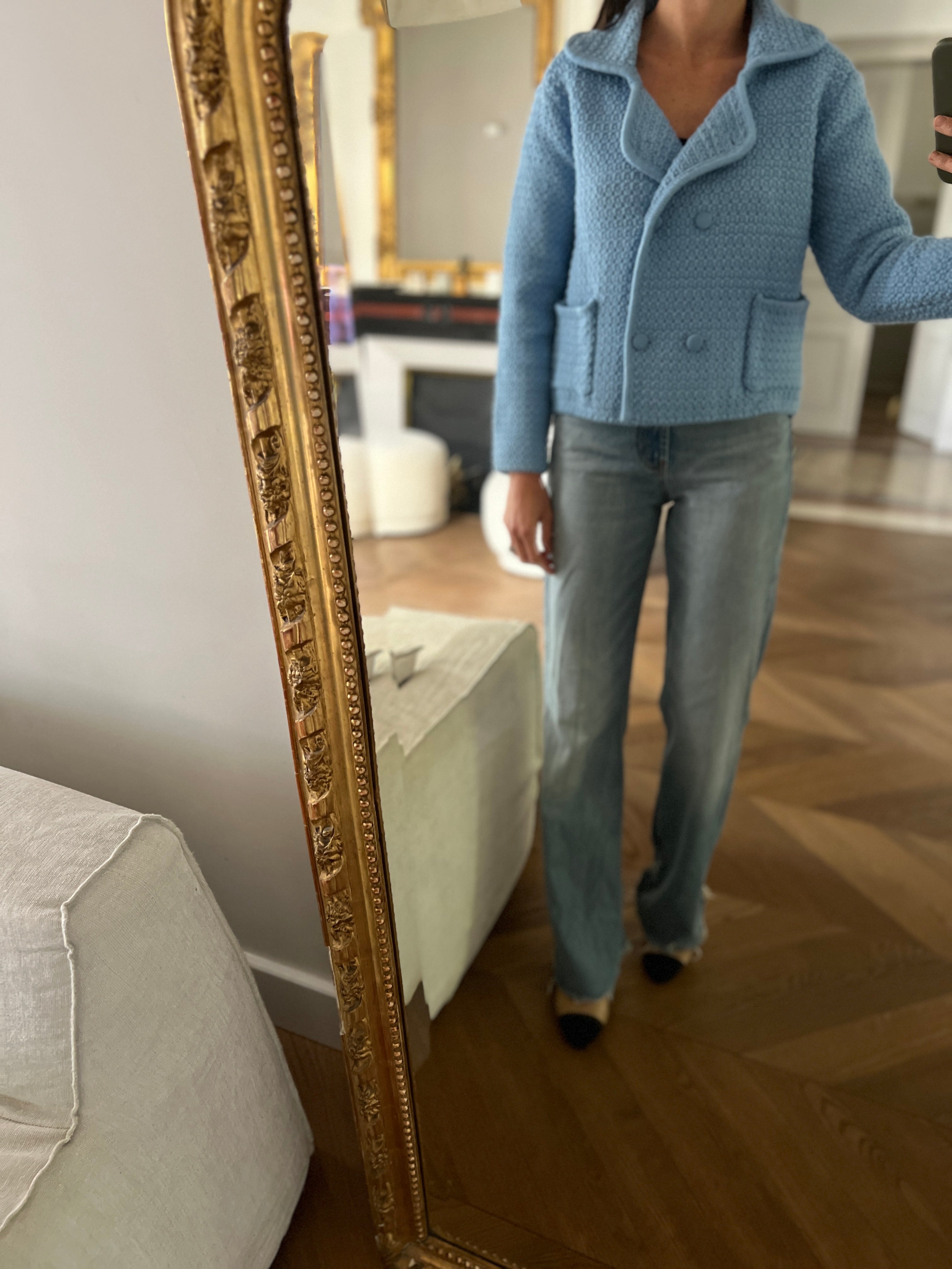 Malika Menard Veste Zara à crochet bleu ciel Neuf