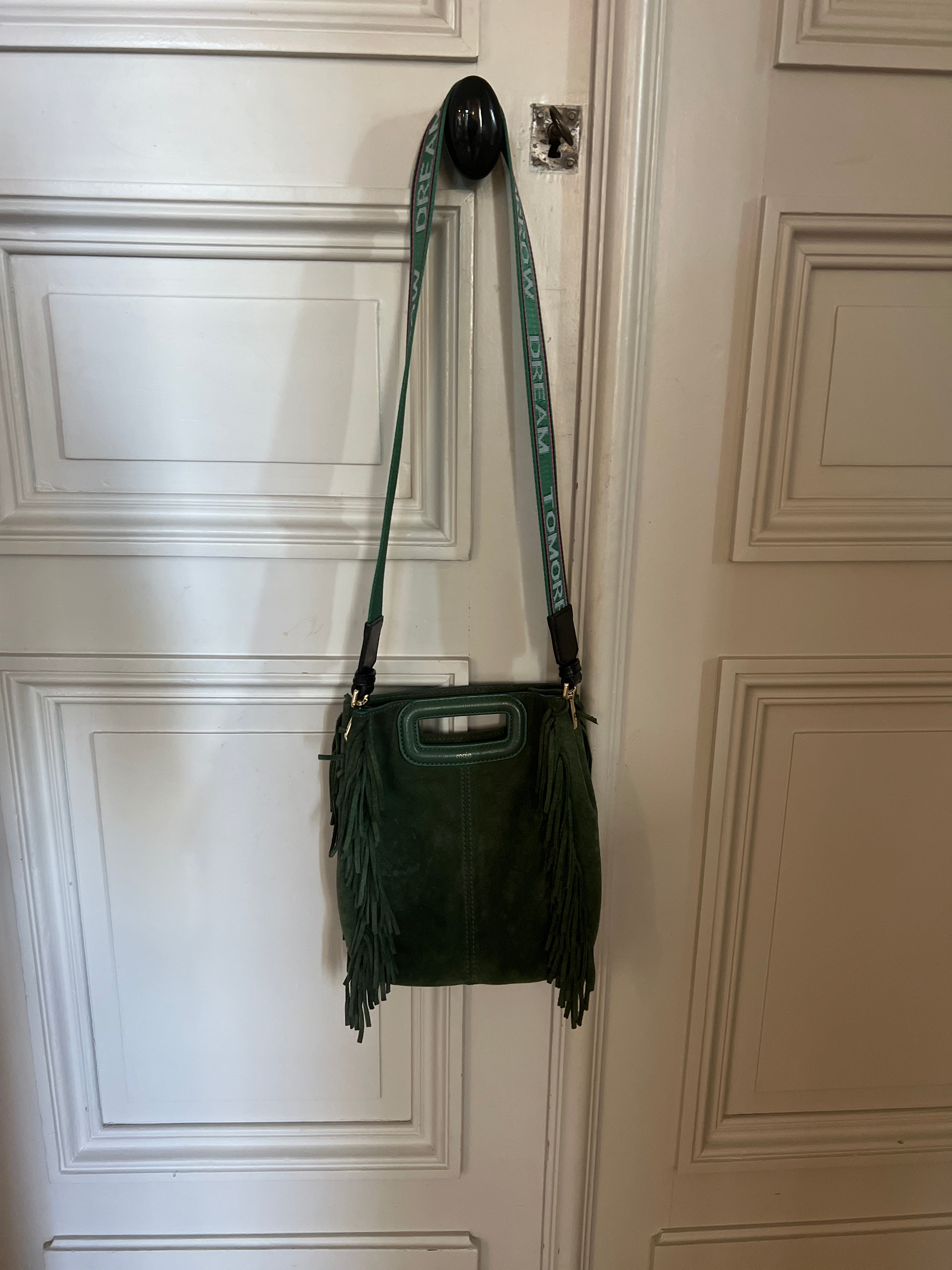 Sac M Maje en cuir suède vert