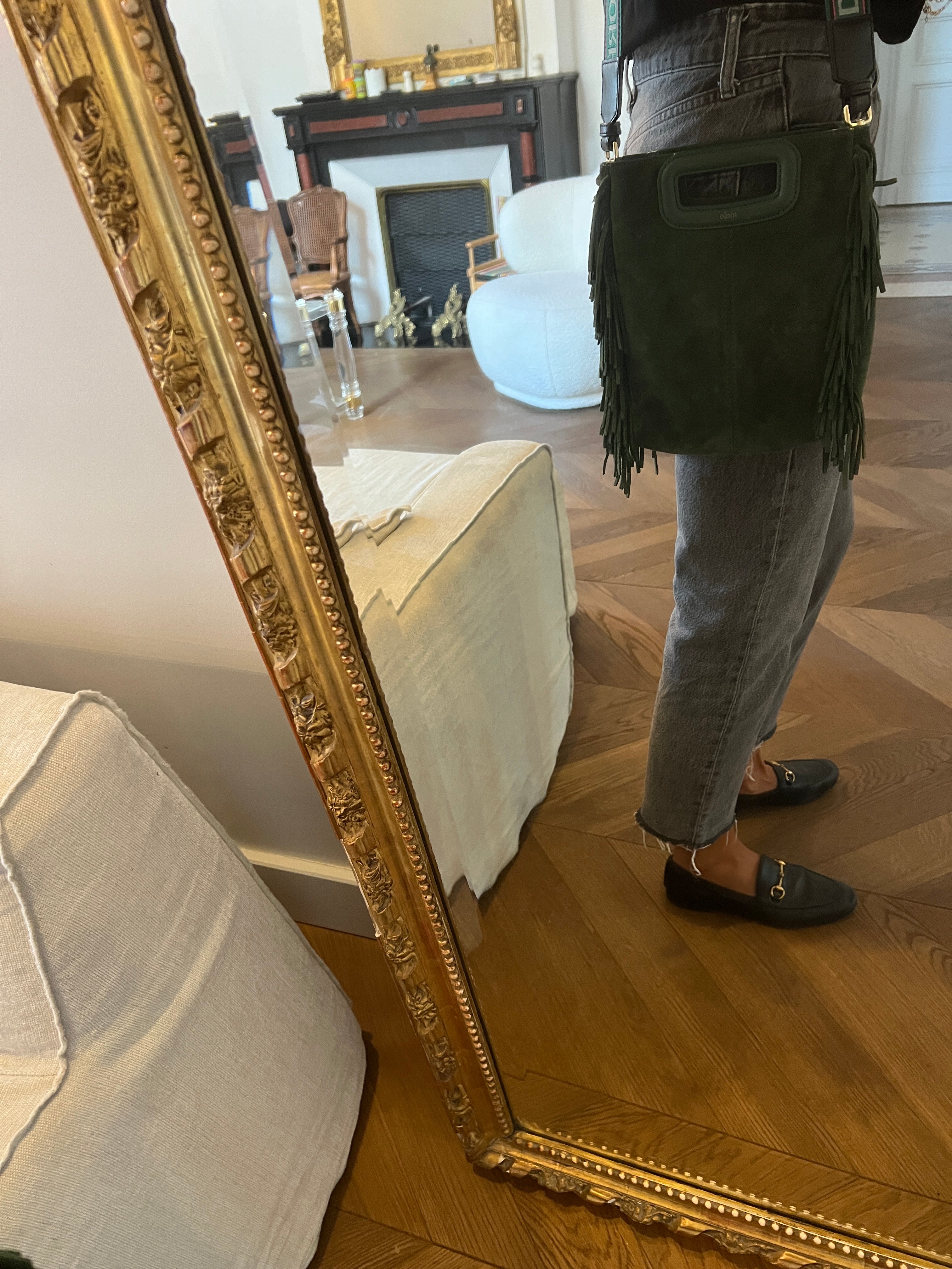 Sac M Maje en cuir suède vert