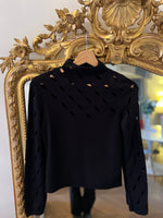 Charger l'image dans la galerie, Maje - Pull noir ajouré col montant
