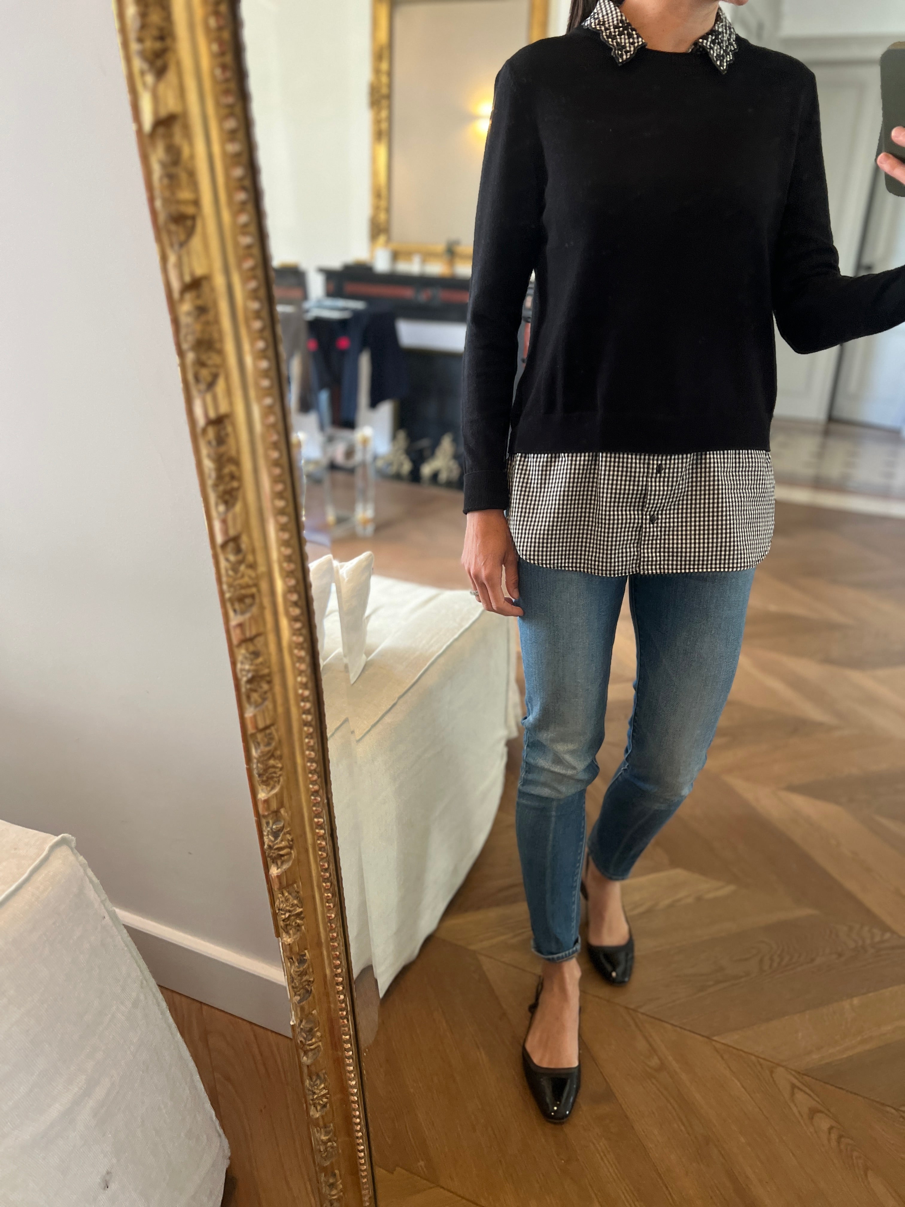 Pull Claudie Pierlot noir col à carreaux