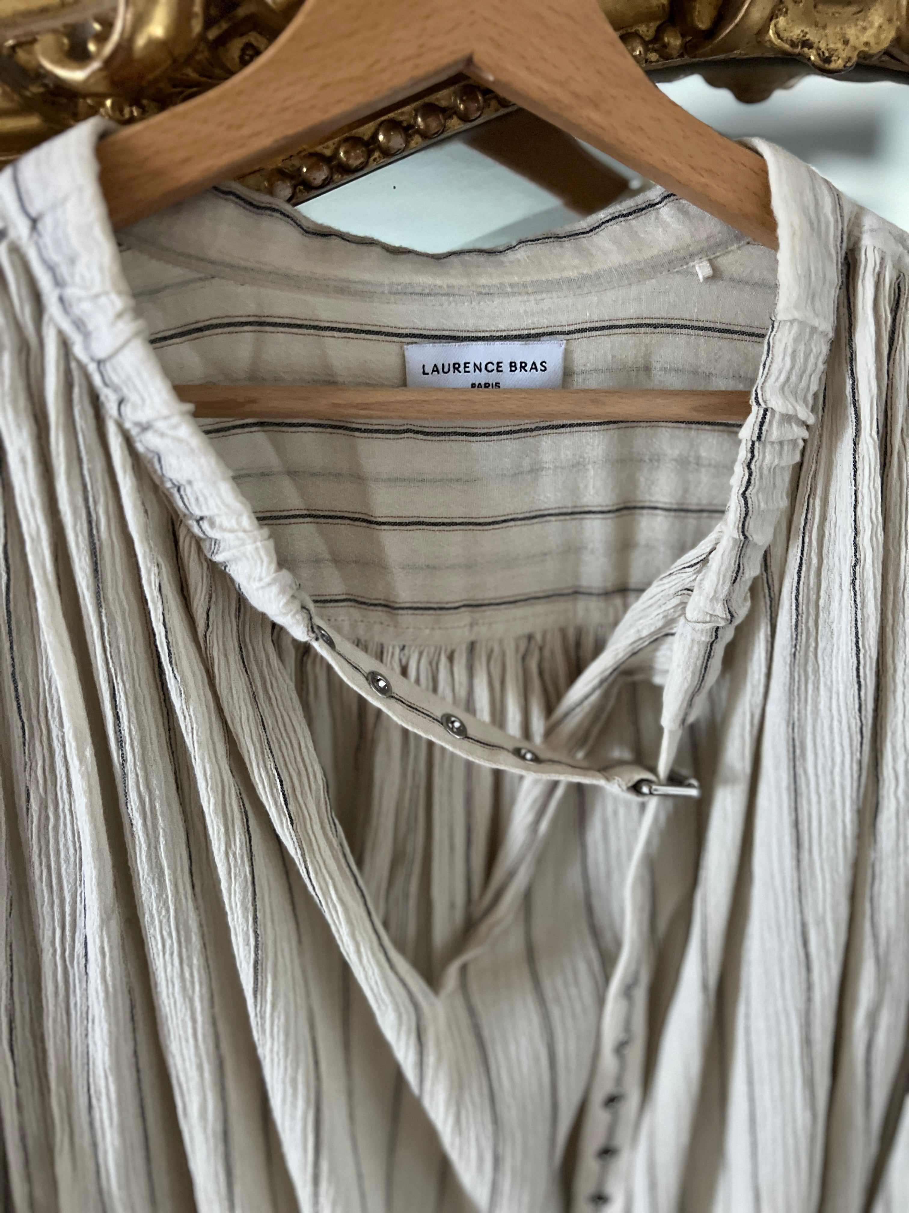 Robe Laurence Bras longue beige à rayures