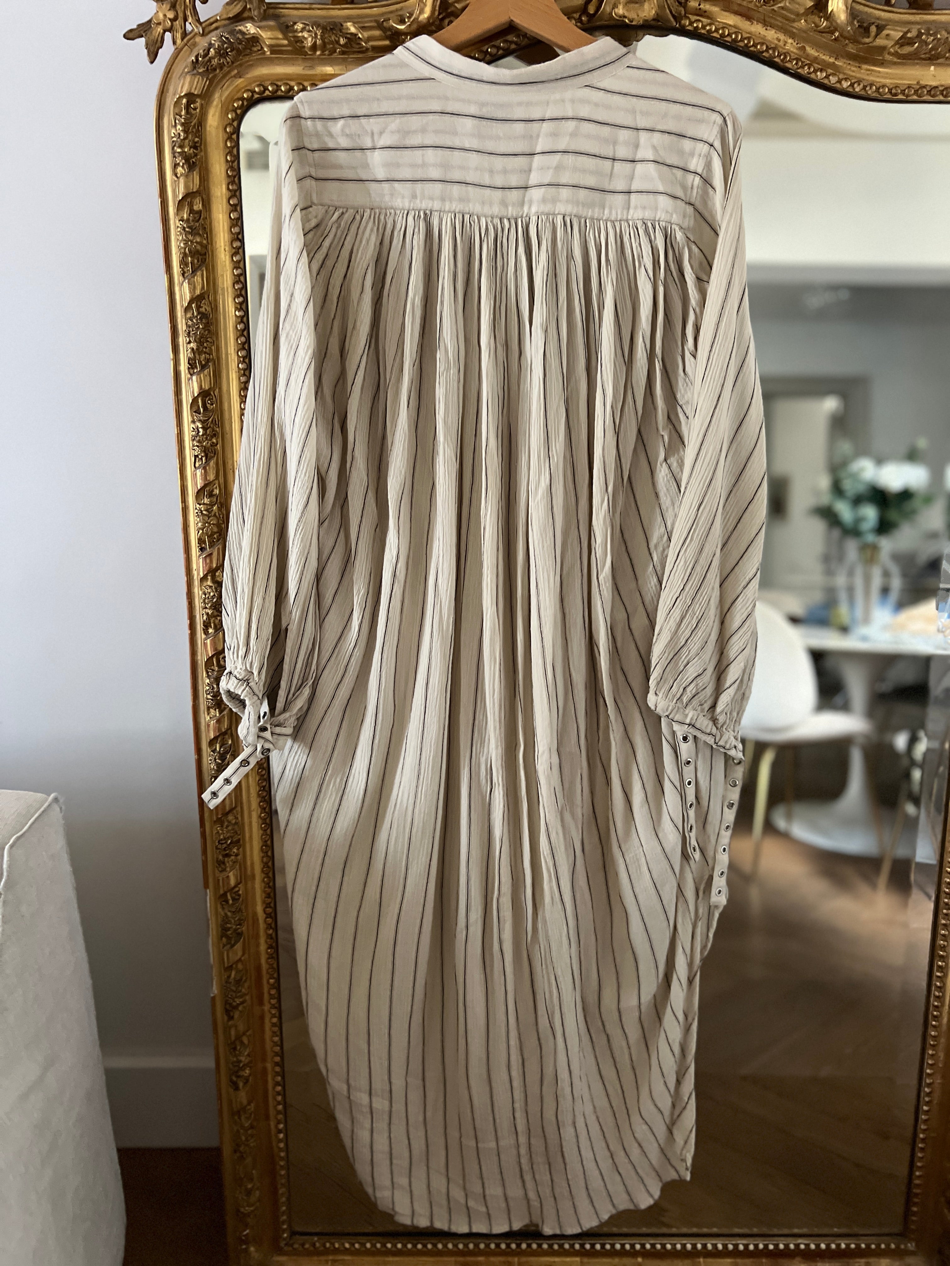 Robe Laurence Bras longue beige à rayures