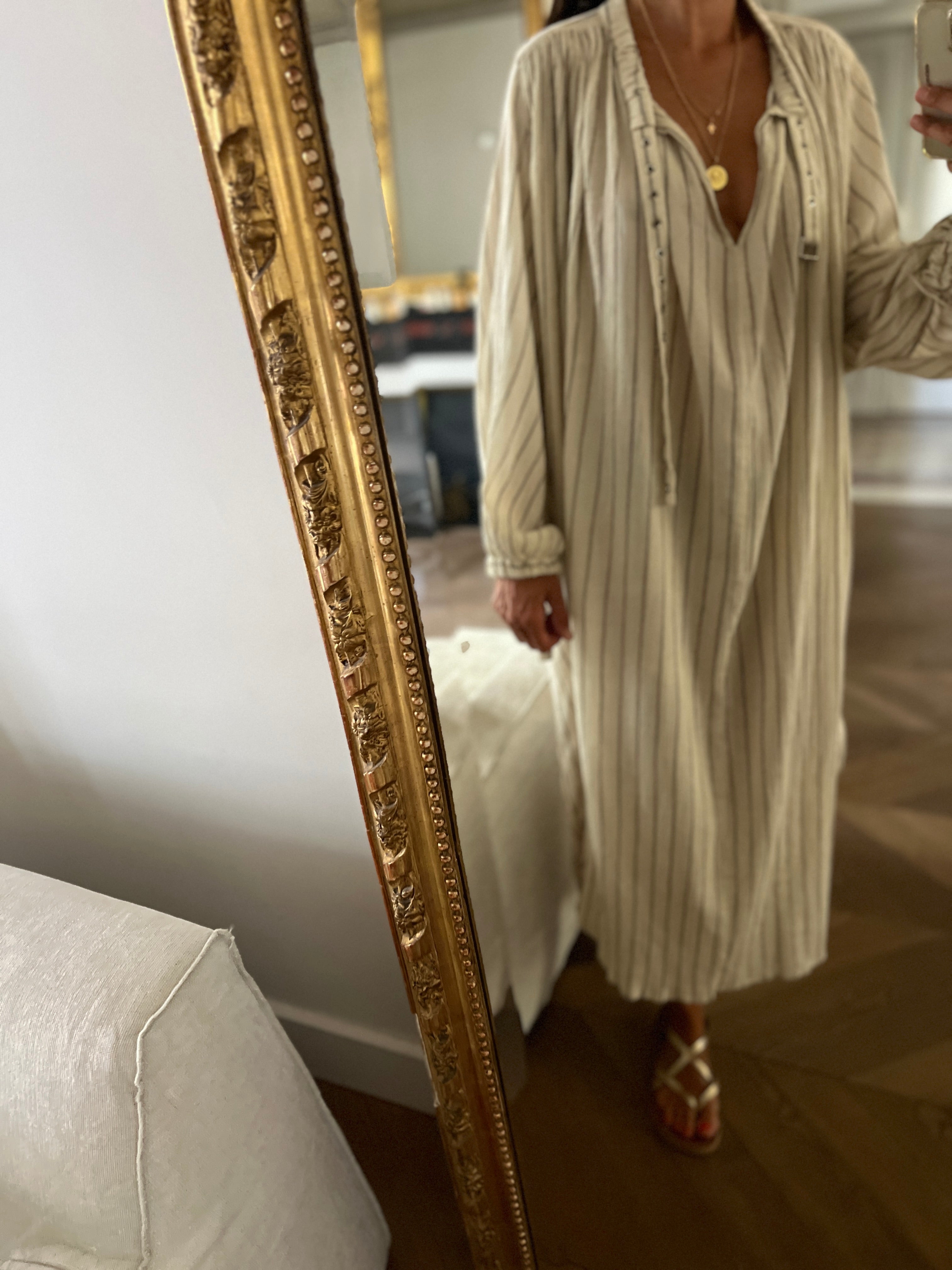 Robe Laurence Bras longue beige à rayures