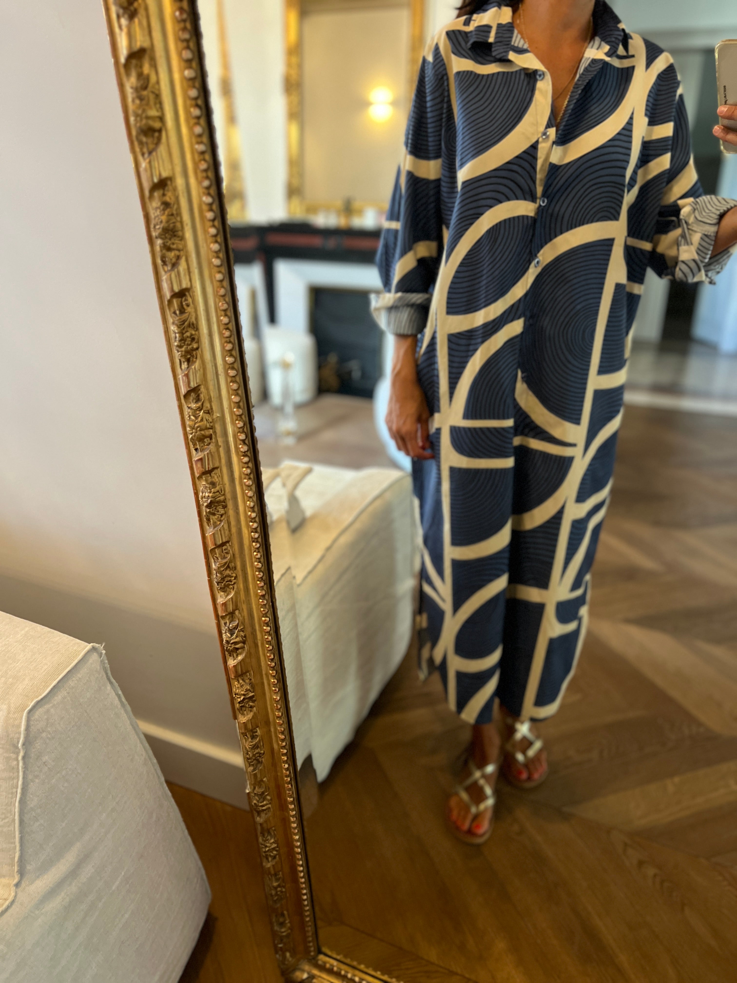 Robe longue Johanna bleue et beige