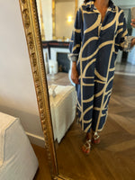 Charger l&#39;image dans la galerie, Robe longue Johanna bleue et beige
