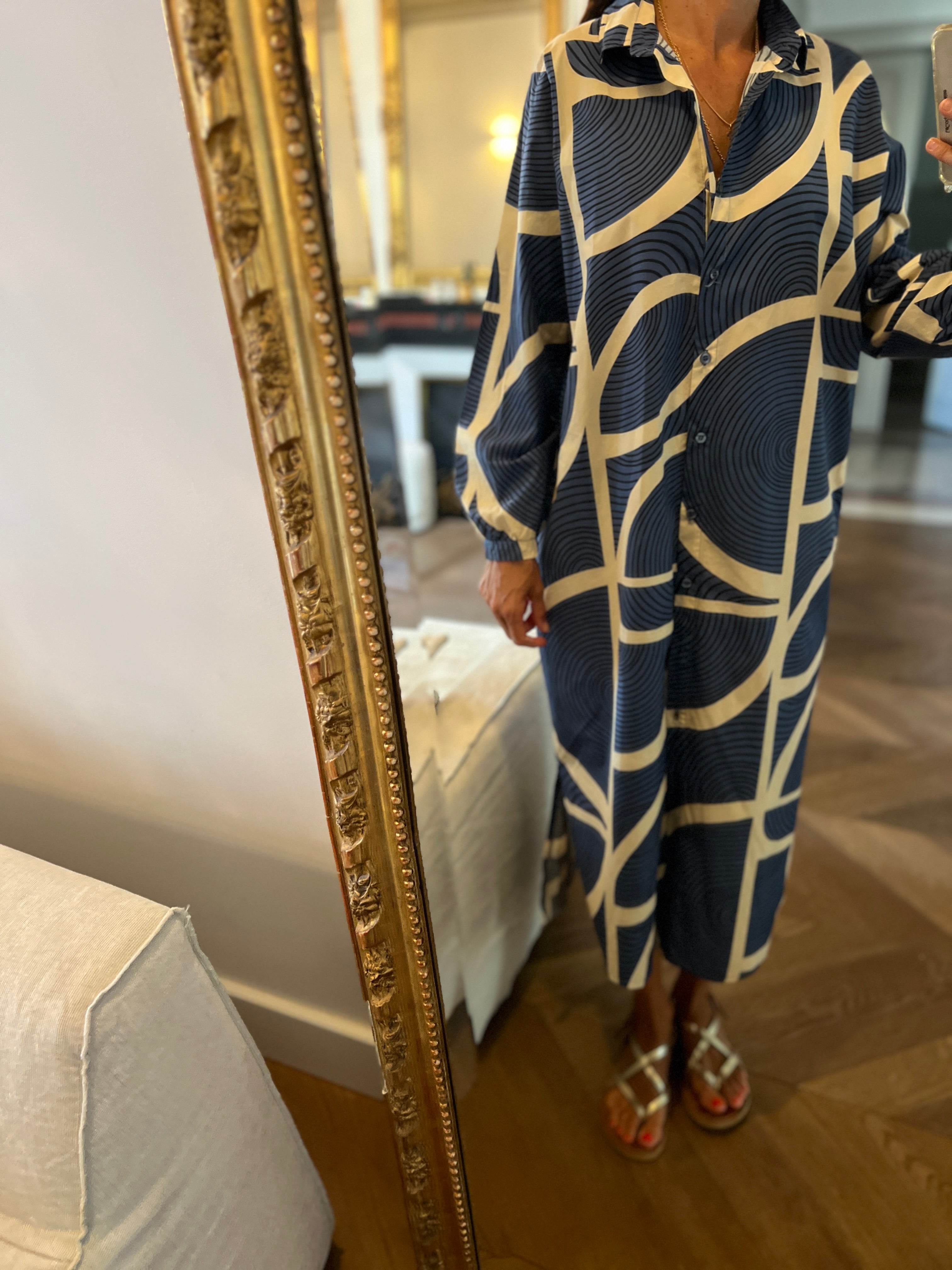 Robe longue Johanna bleue et beige