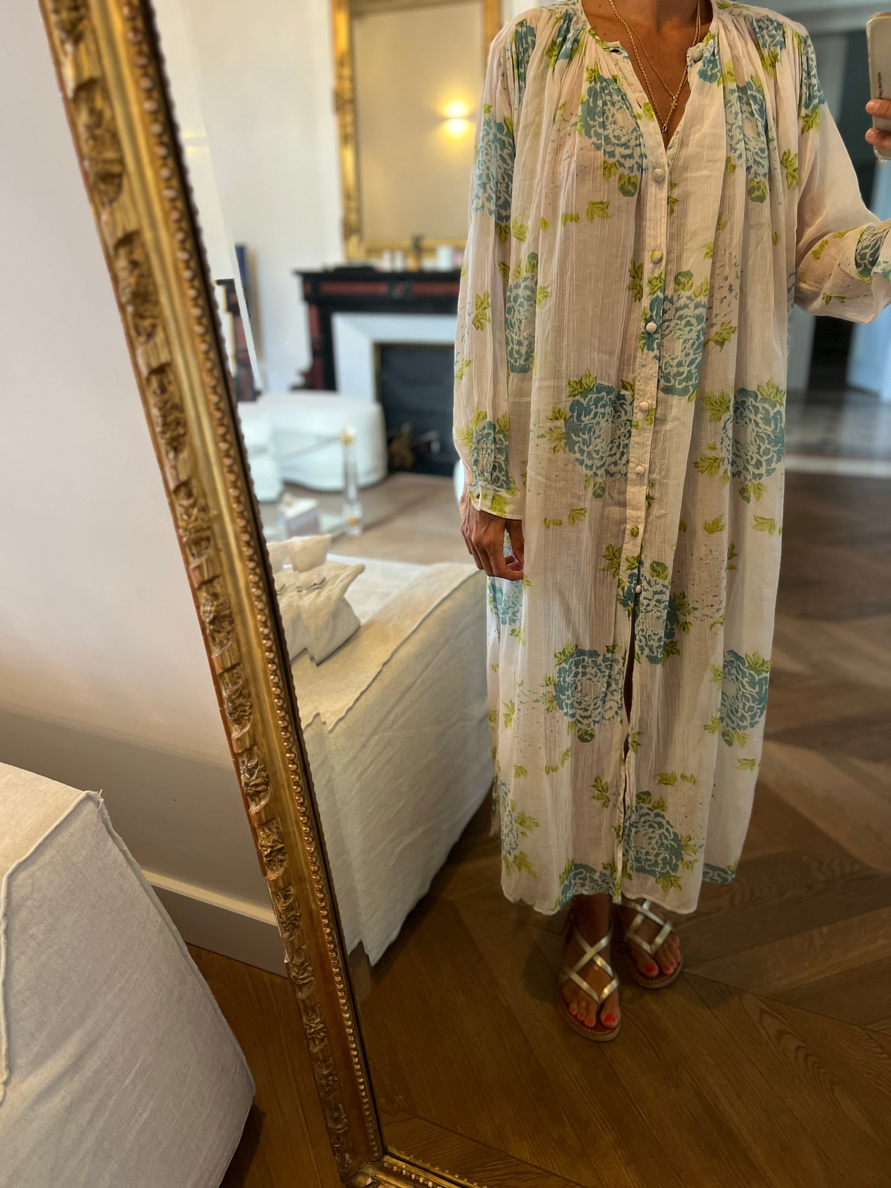 Robe Laurence Bras longue bleue et verte