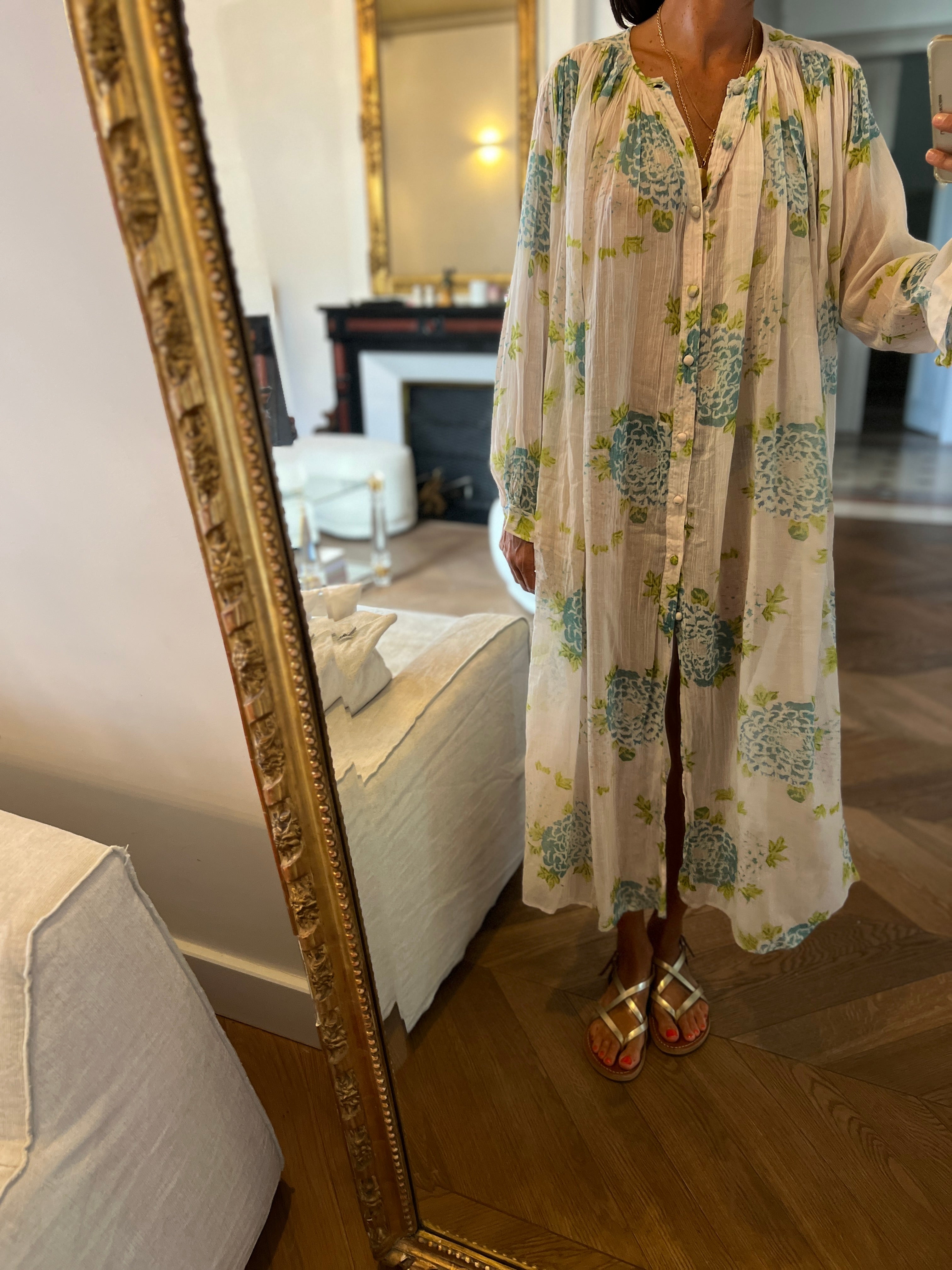 Robe Laurence Bras longue bleue et verte