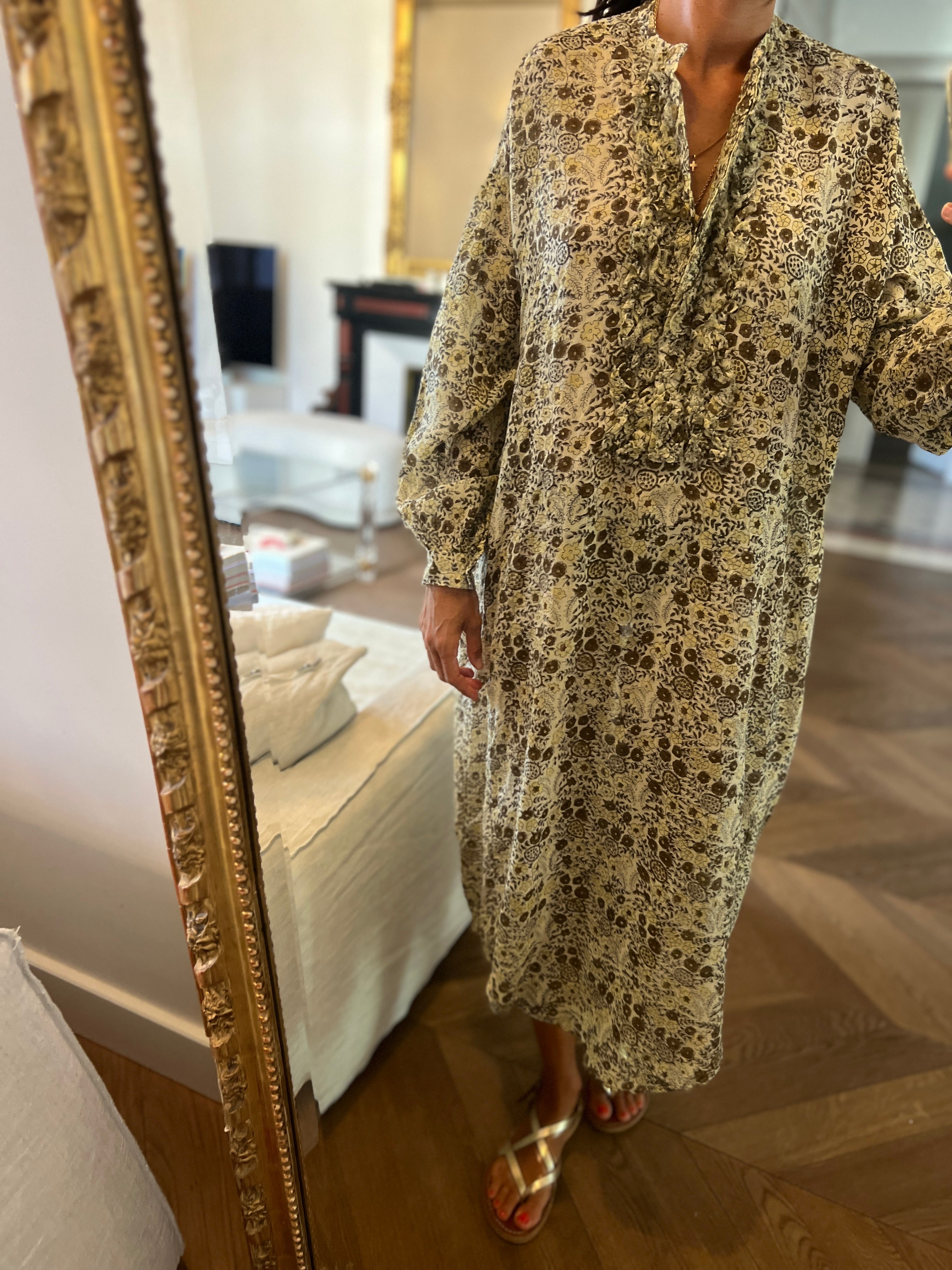 Robe Laurence Bras verte à fleurs