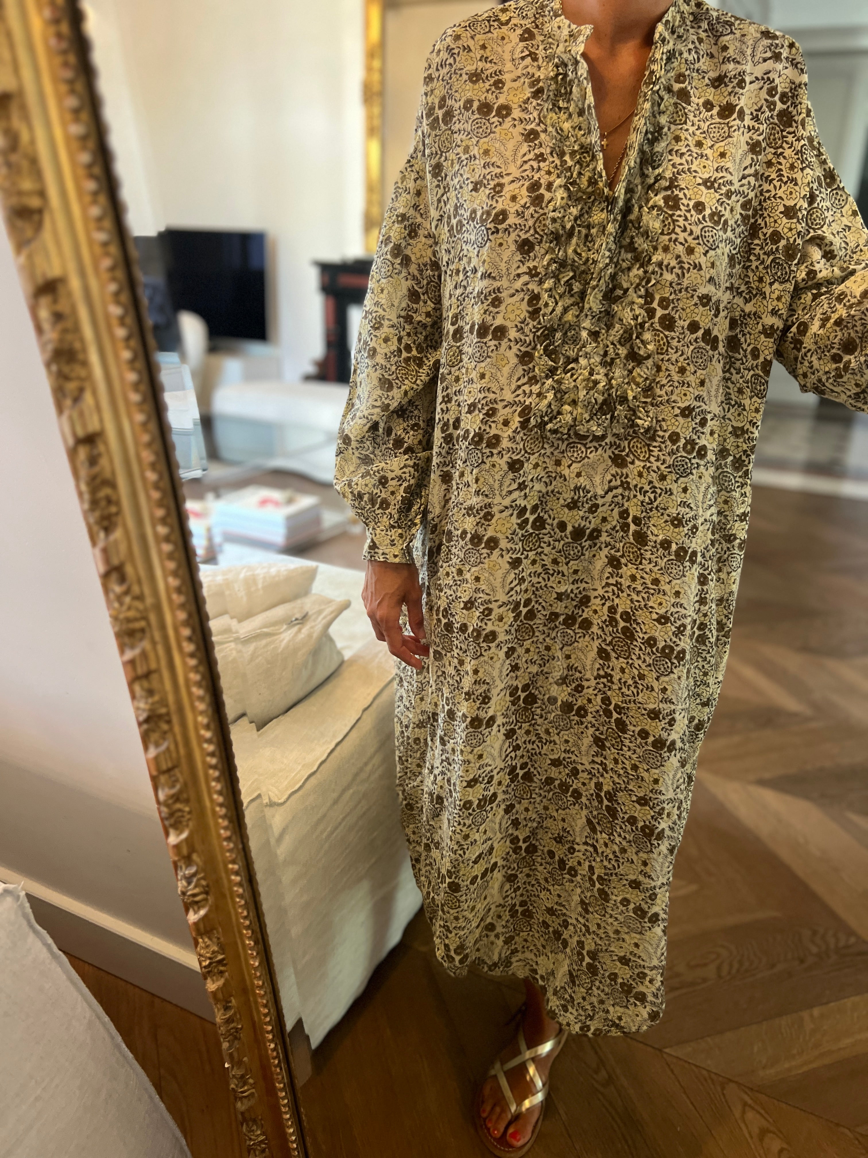 Robe Laurence Bras verte à fleurs