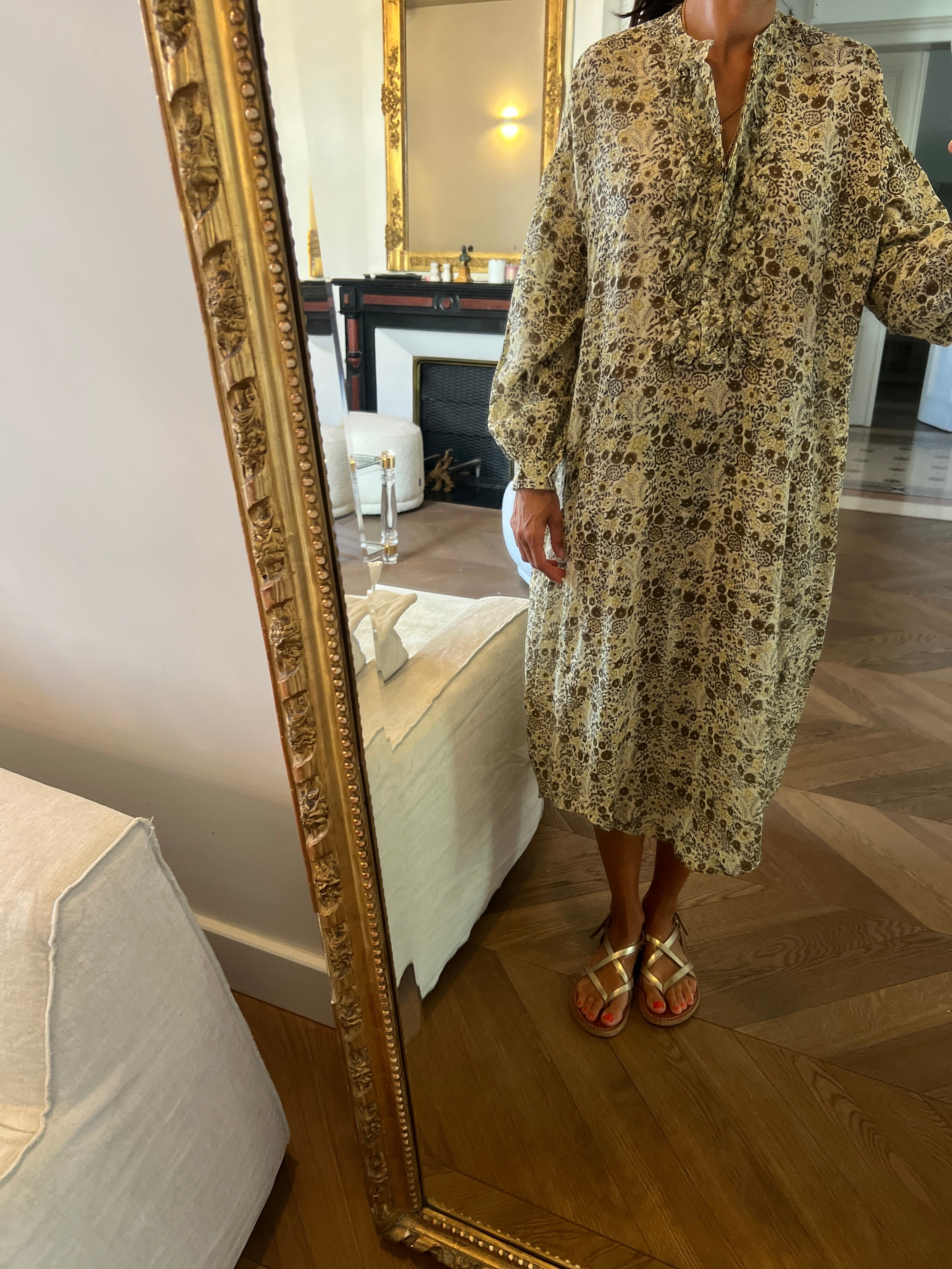 Robe Laurence Bras verte à fleurs