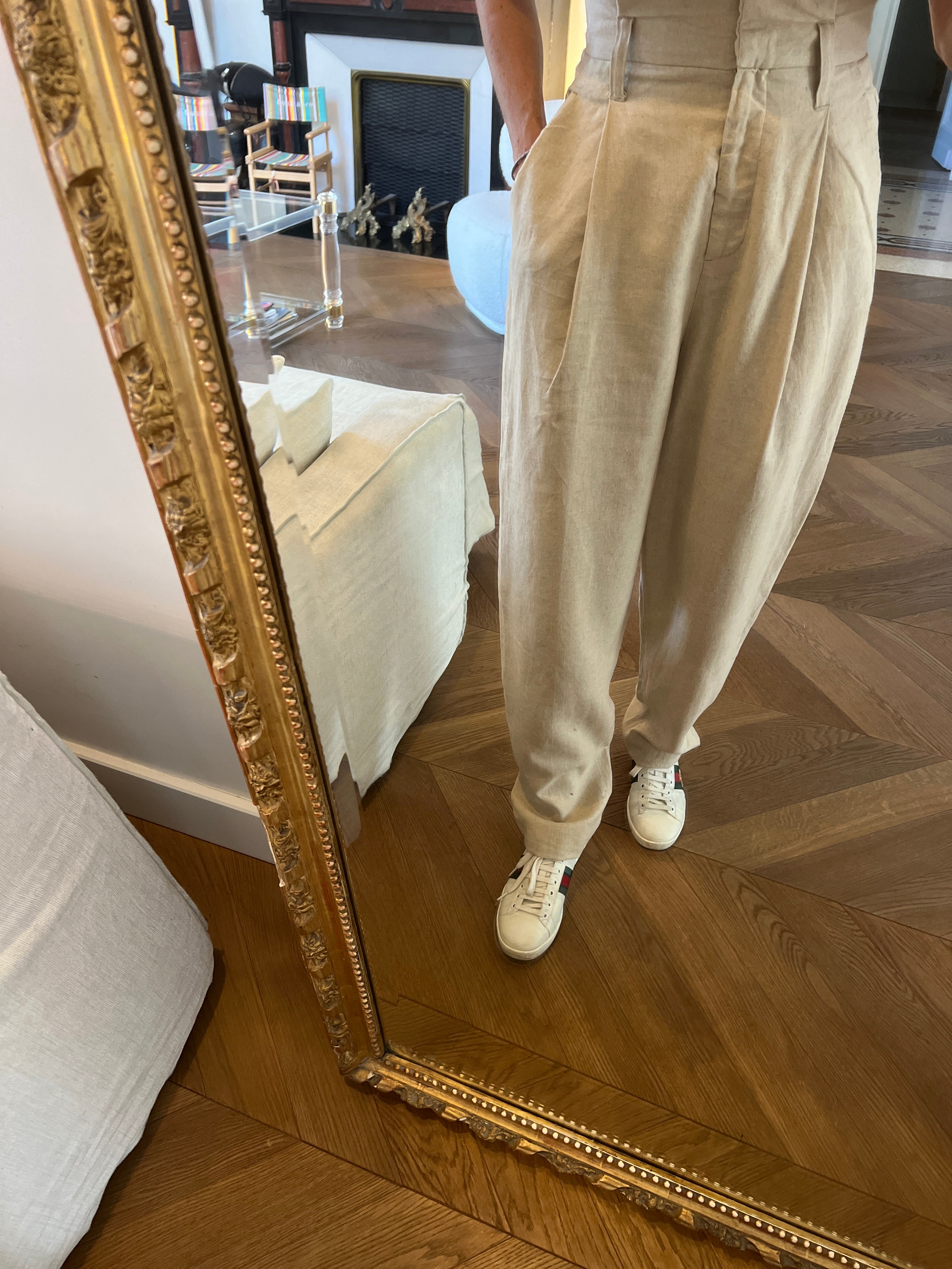 Pantalon Zara en lin beige taille haute