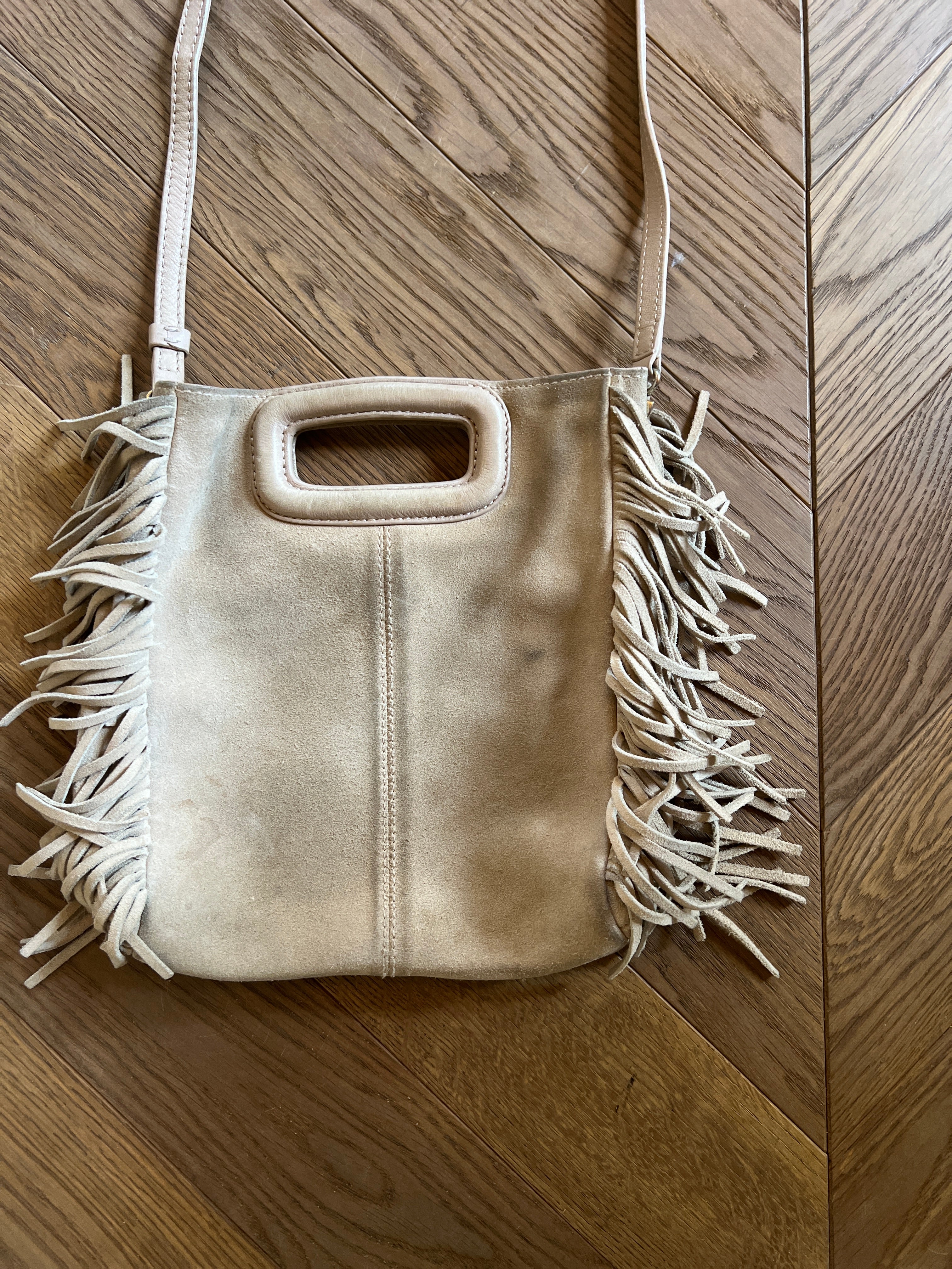 Sac M Maje en cuir suède Beige