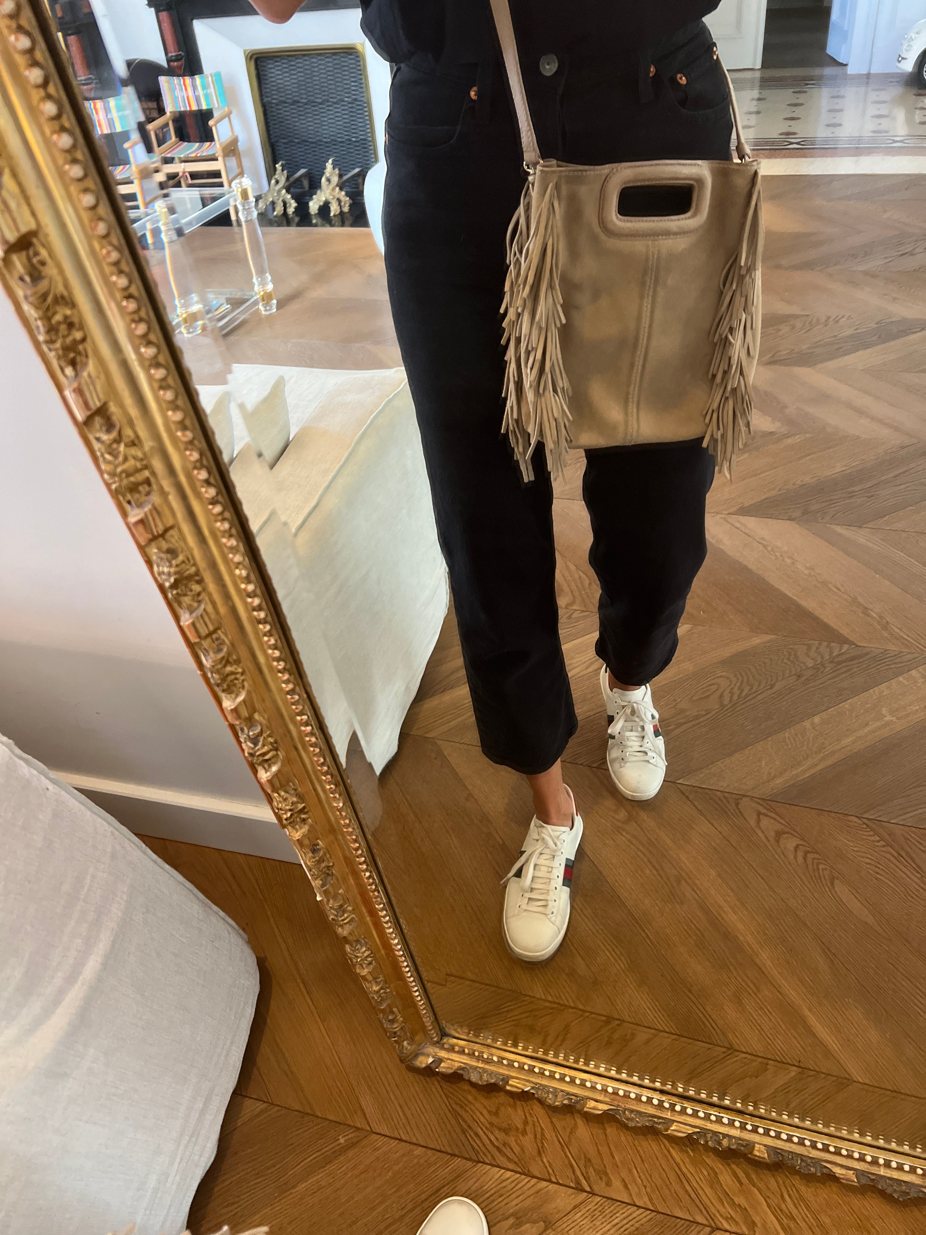 Sac M Maje en cuir suède Beige