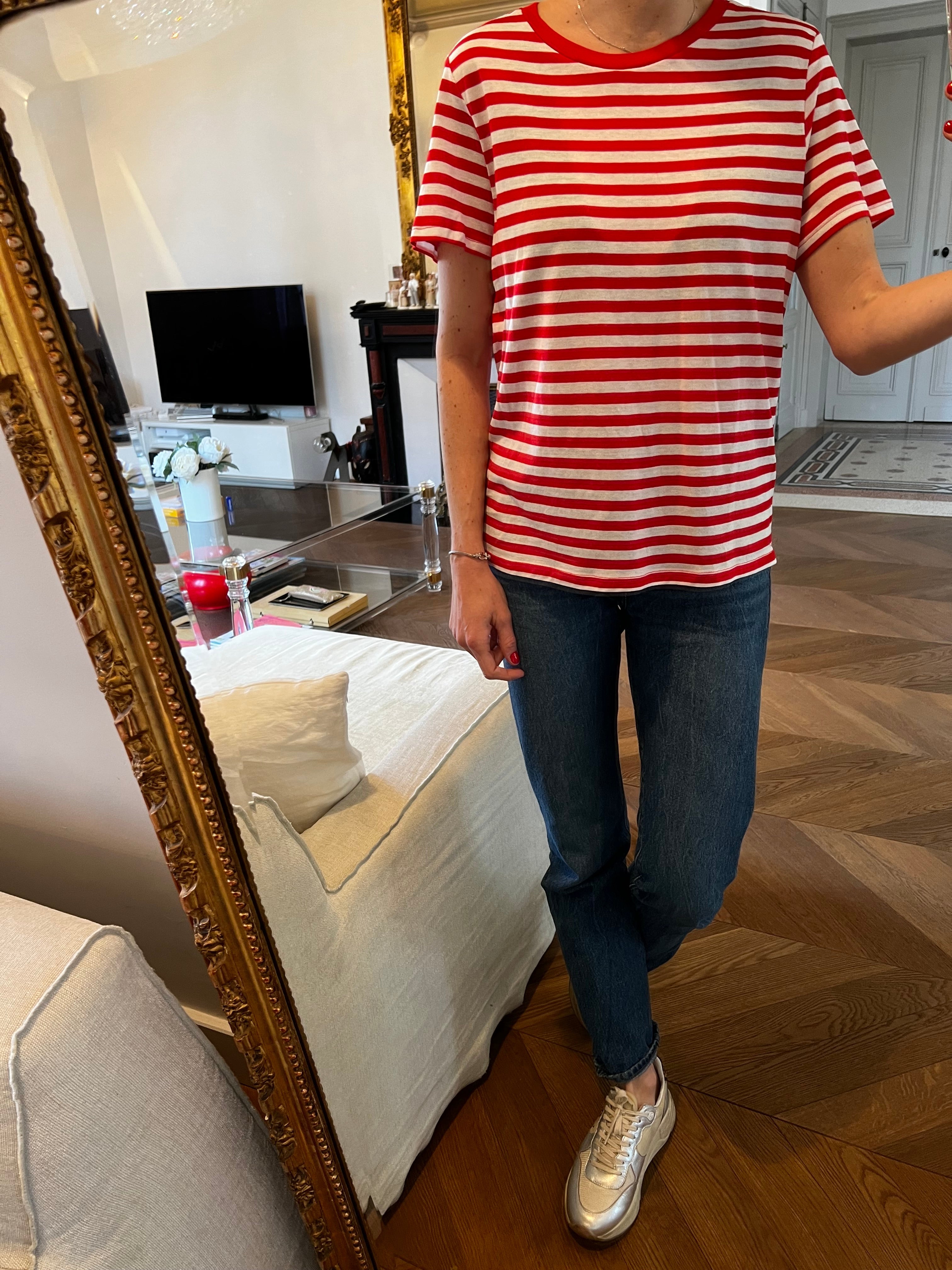 Ariane Brodier T shirt Monki Neuf à rayures blanches et rouge 