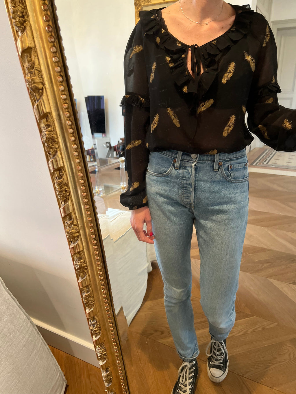 Blouse The Kooples noire plumes dorées