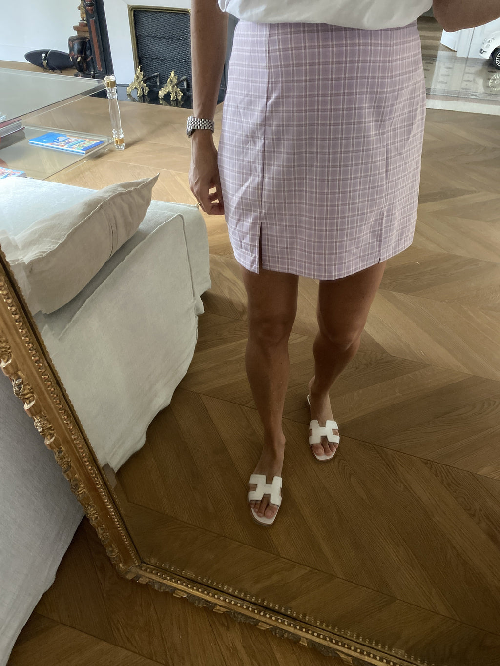 Charlotte Pirroni Mini jupe fendue à taille haute et imprimé carreaux