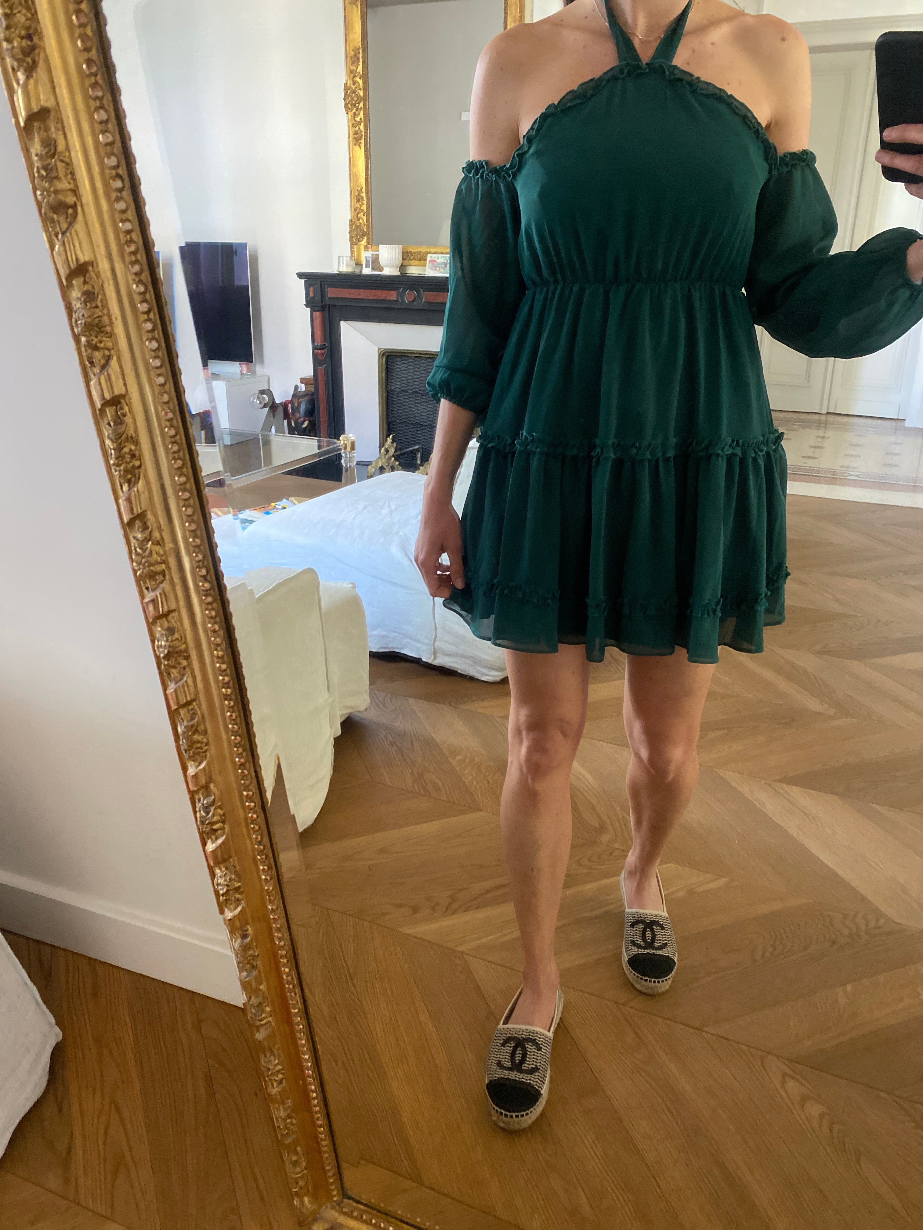 Charlotte Pirroni Robe Nakd vert bouteille 