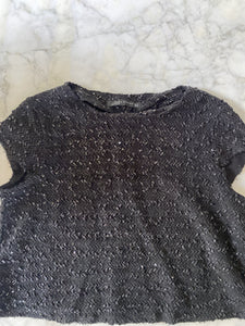 T shirt Zara noir court avec petites paillettes 